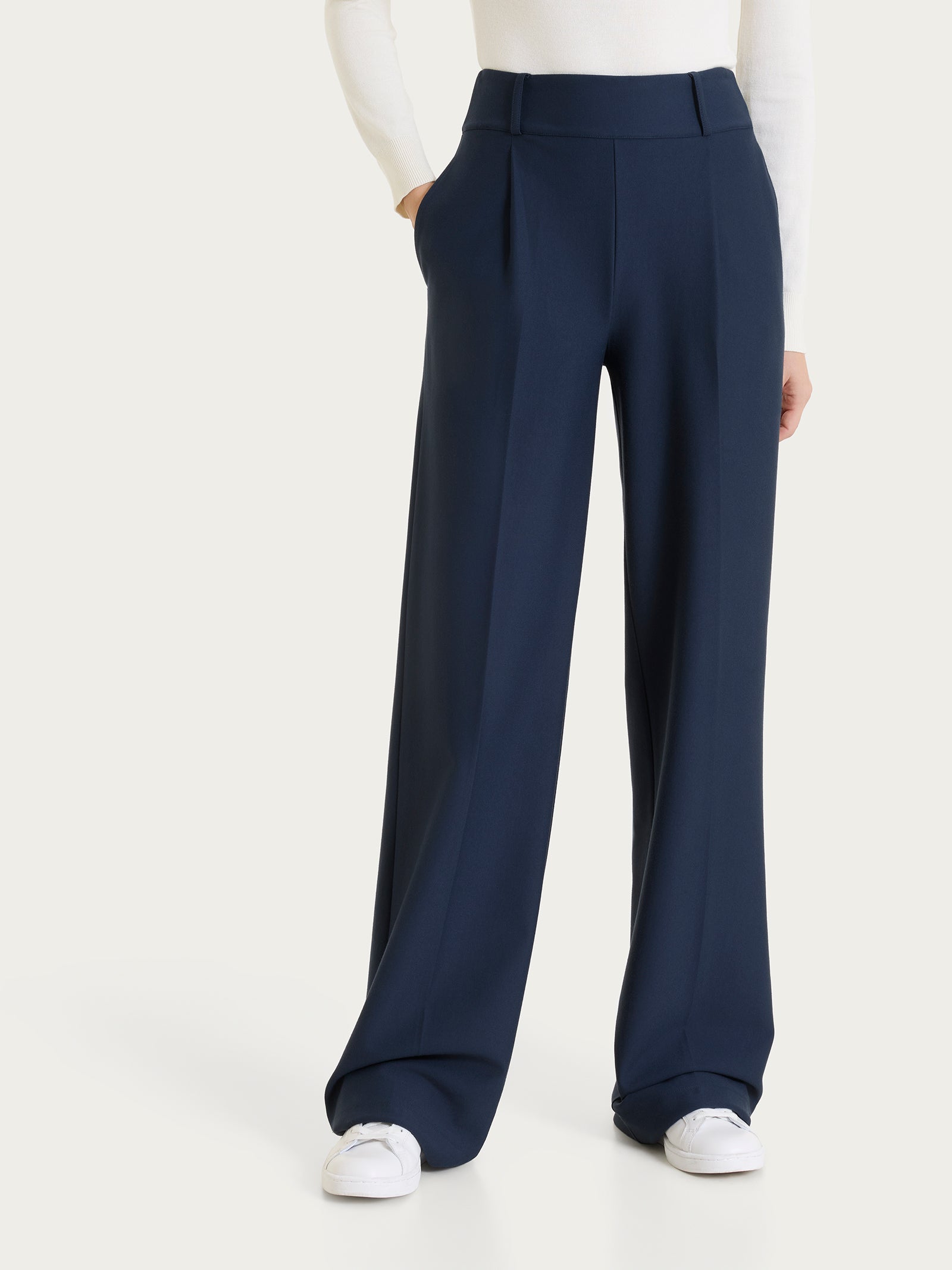 Pantalone ampio con tasche e pinces in Compact  Blu Donna - Ragno