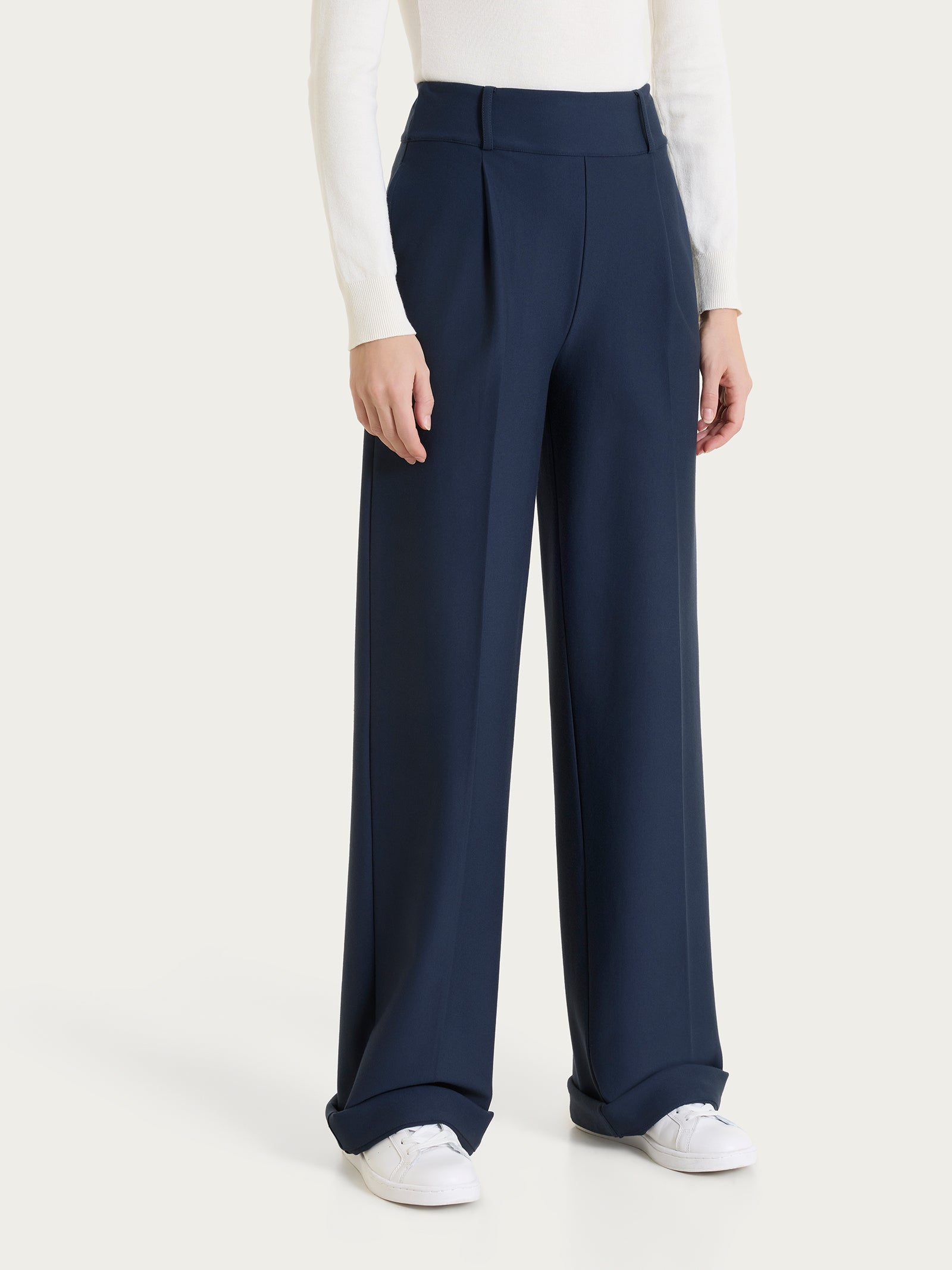 Pantalone ampio con tasche e pinces in Compact  Blu Donna - Ragno