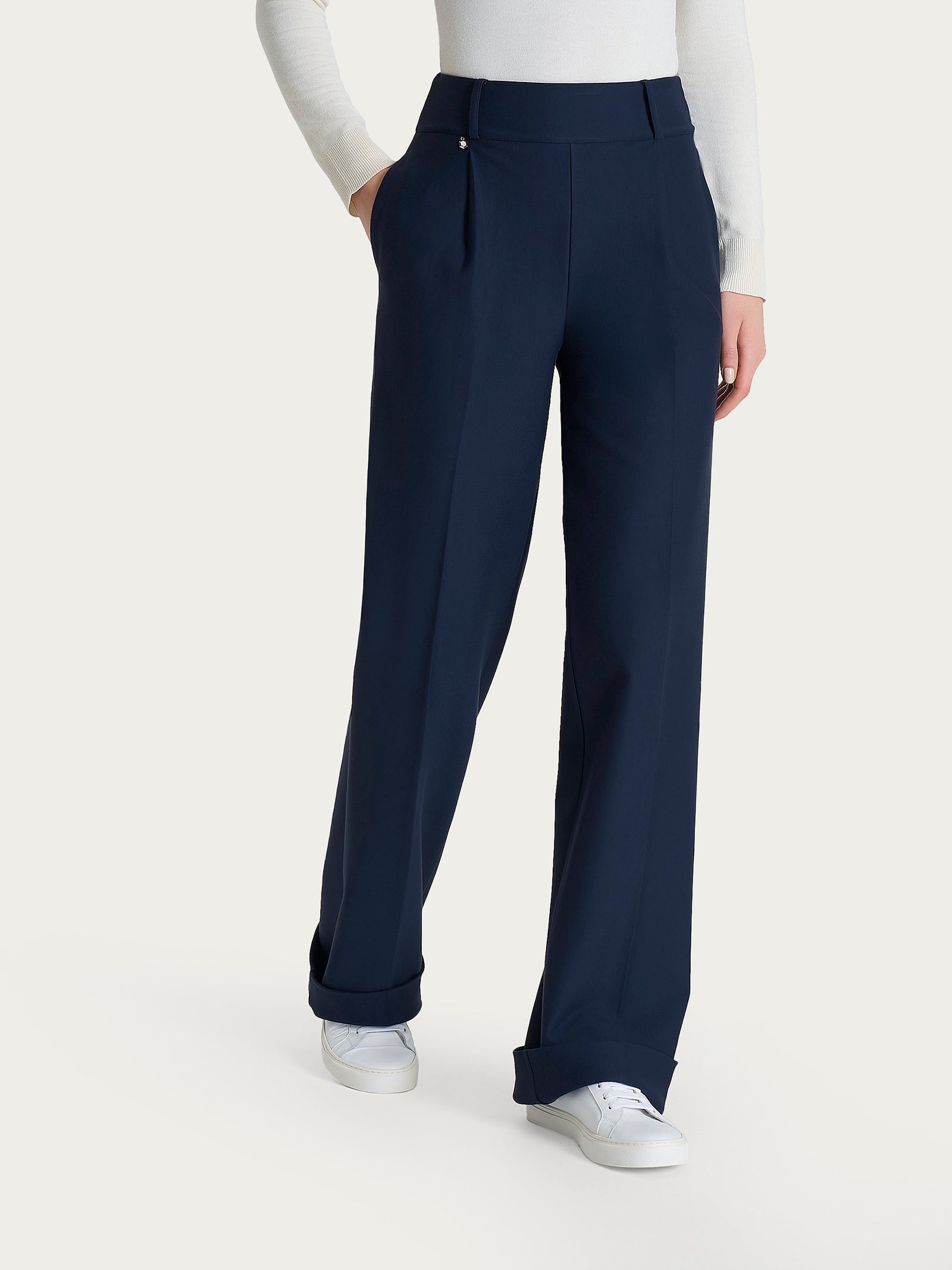 Pantalone ampio con tasche e pinces in Compact  Blu Donna - Ragno