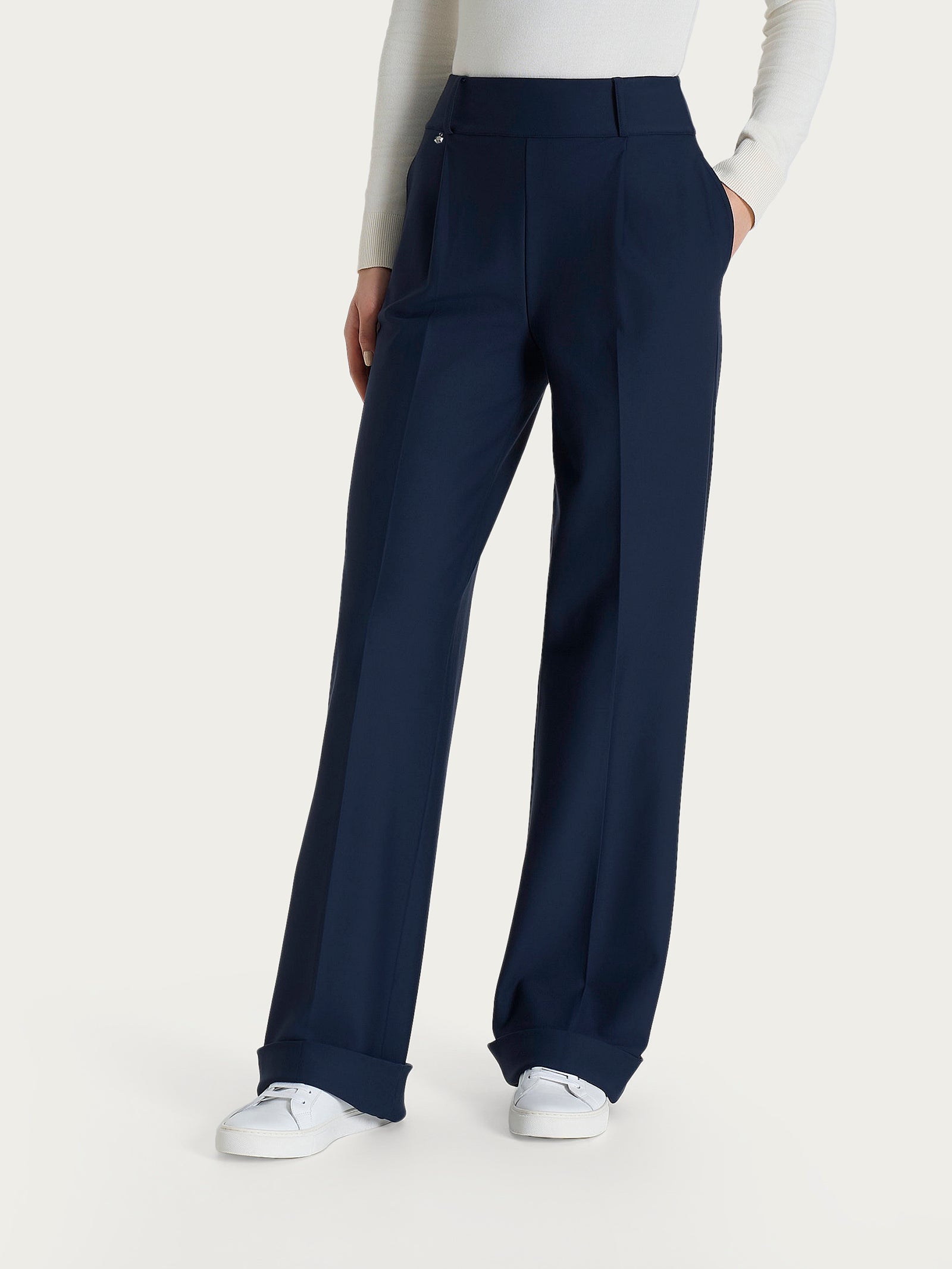 Pantalone ampio con tasche e pinces in Compact  Blu Donna - Ragno