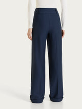 Pantalone ampio con tasche e pinces in Compact  Blu Donna - Ragno