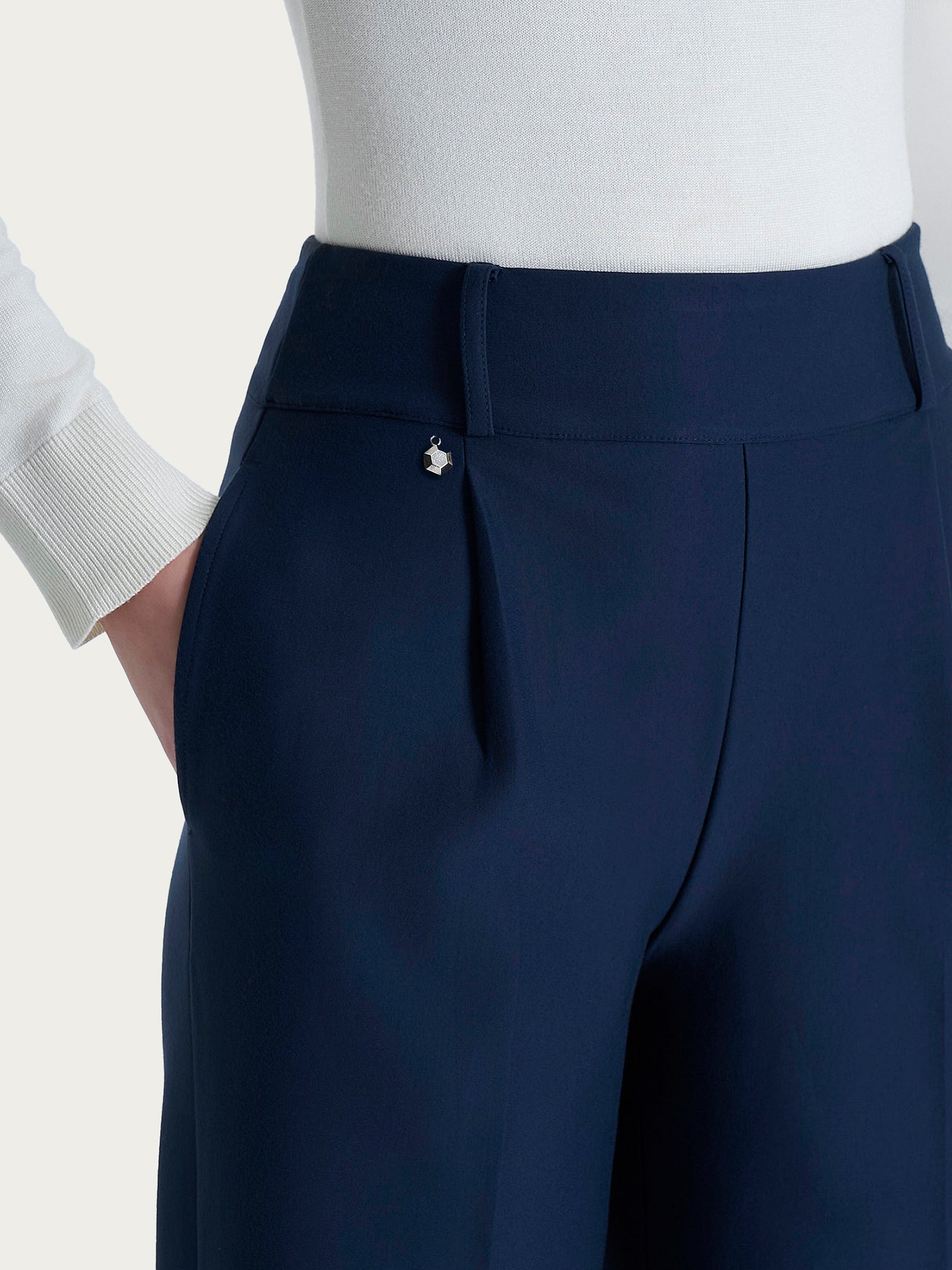 Pantalone ampio con tasche e pinces in Compact  Blu Donna - Ragno