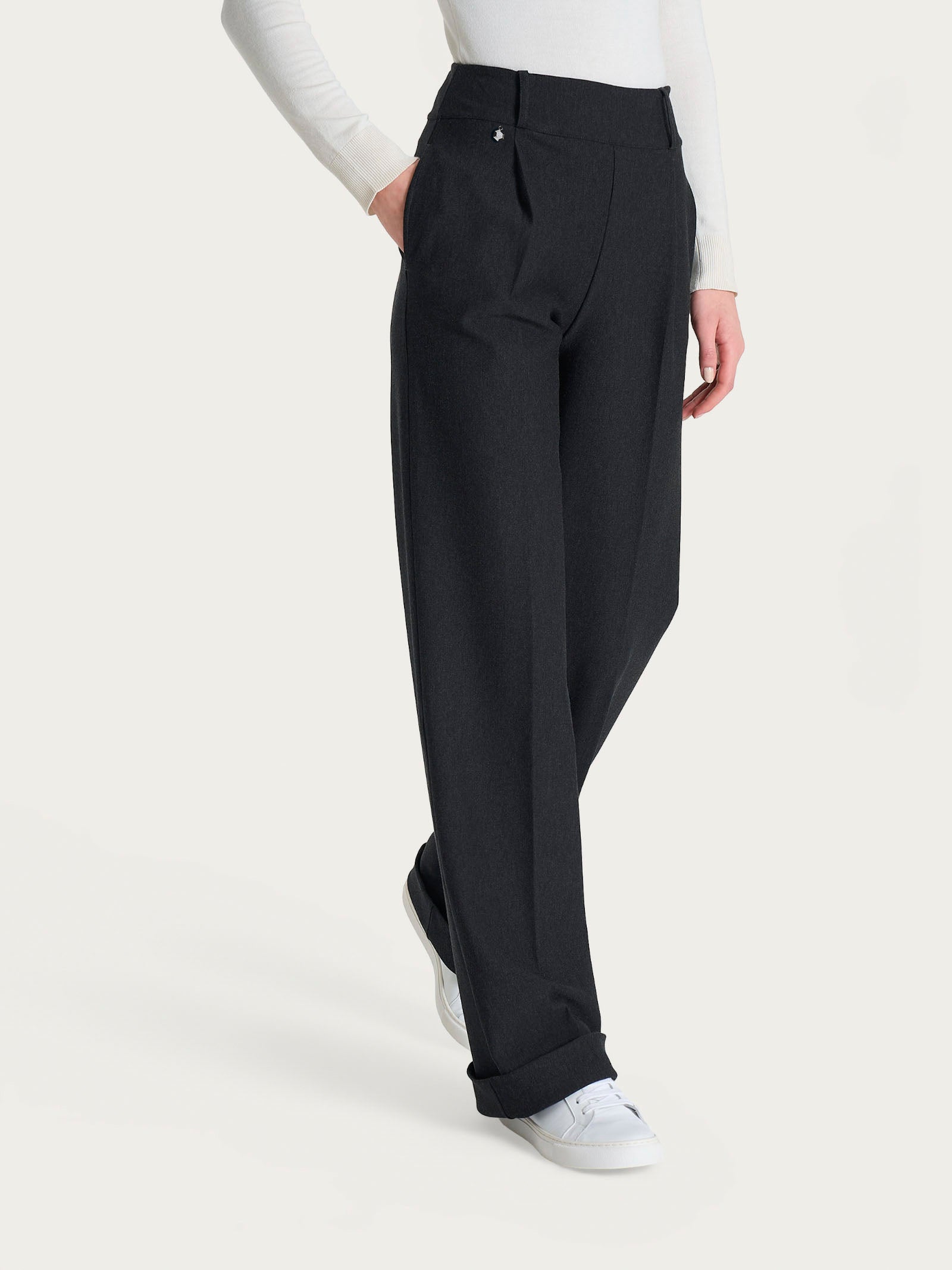 Pantalone ampio con tasche e pinces in Compact  Neri Donna - Ragno
