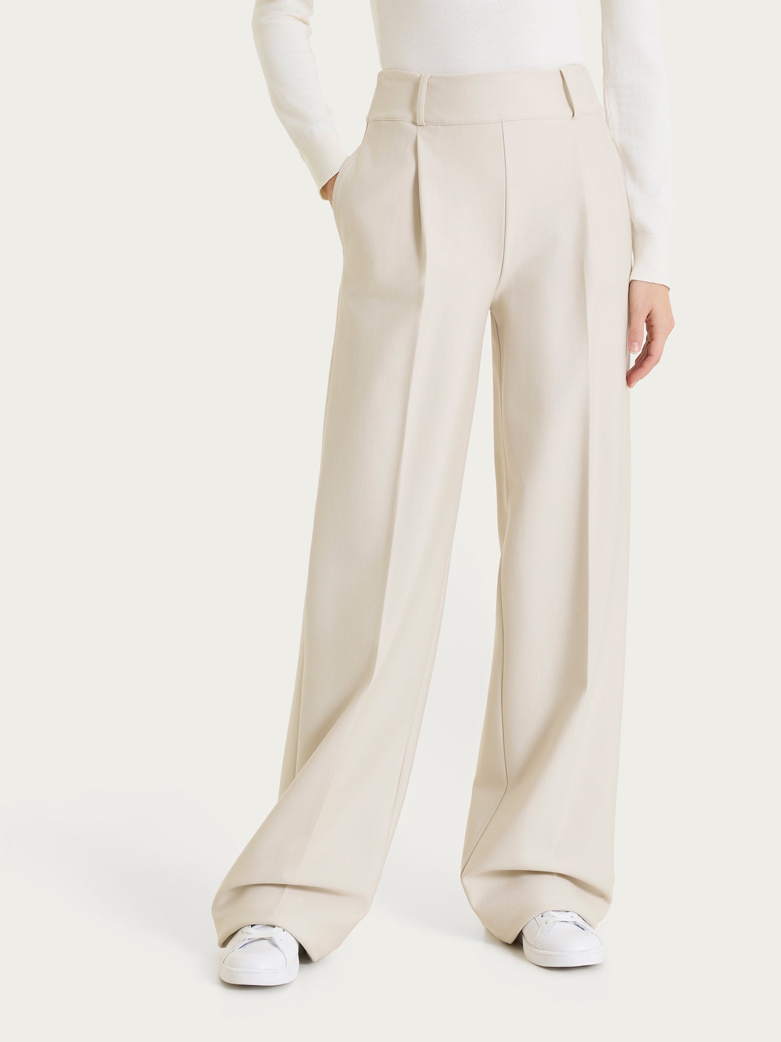 Pantalone ampio con tasche e pinces in Compact  Bianchi Donna - Ragno