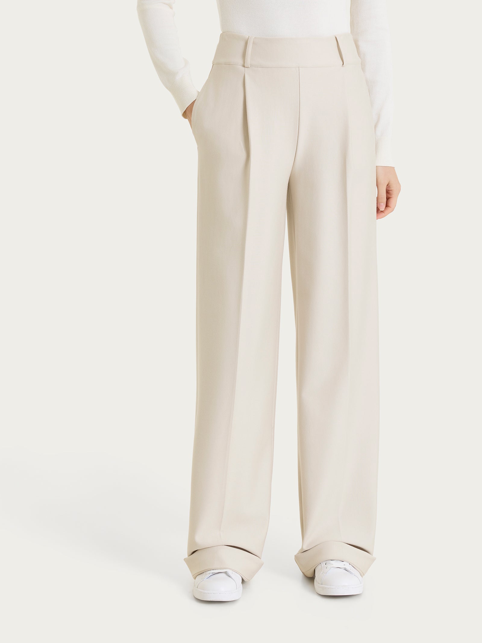 Pantalone ampio con tasche e pinces in Compact  Bianchi Donna - Ragno