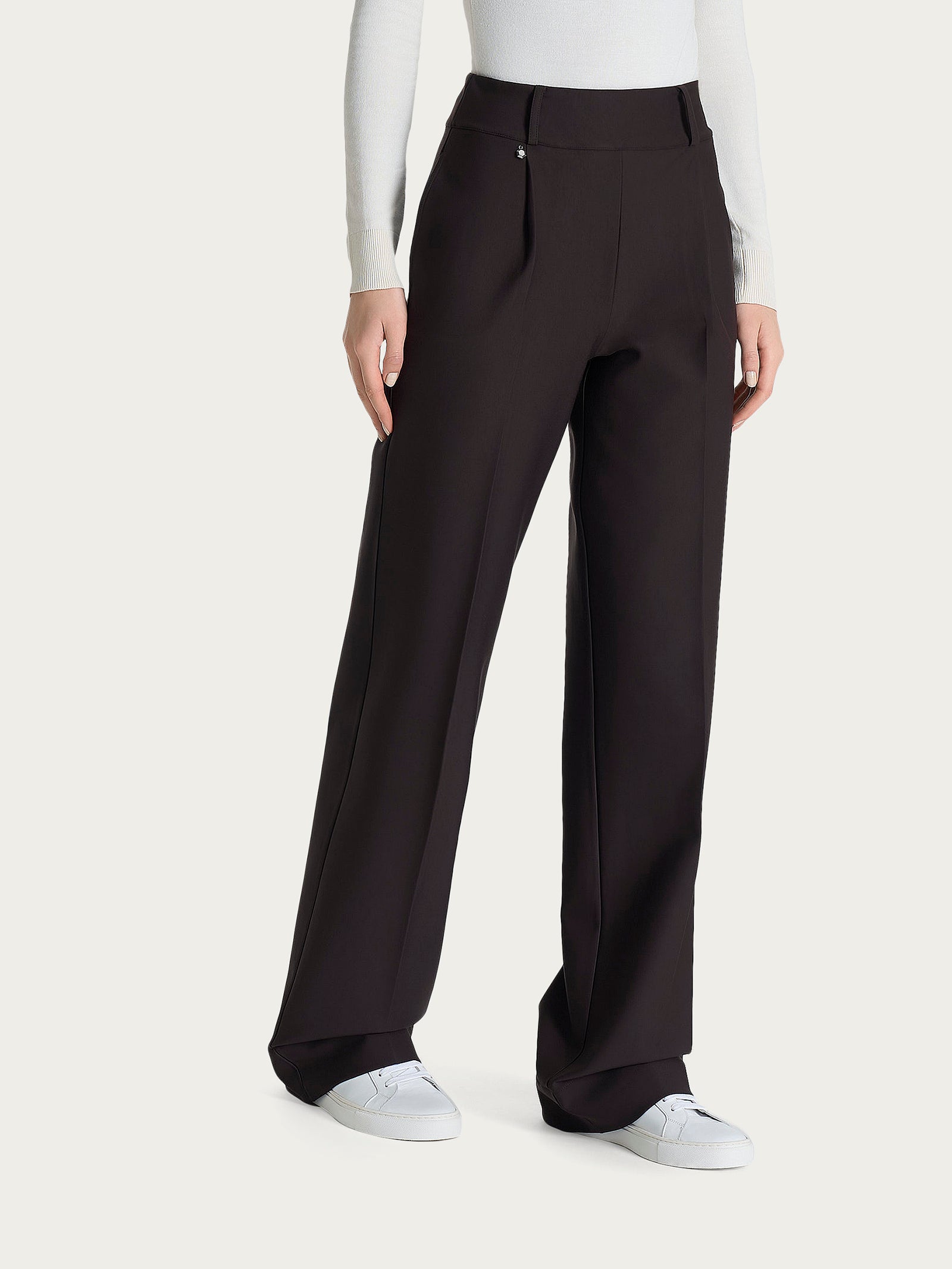 Pantalone ampio con tasche e pinces in Compact  Marroni Donna - Ragno