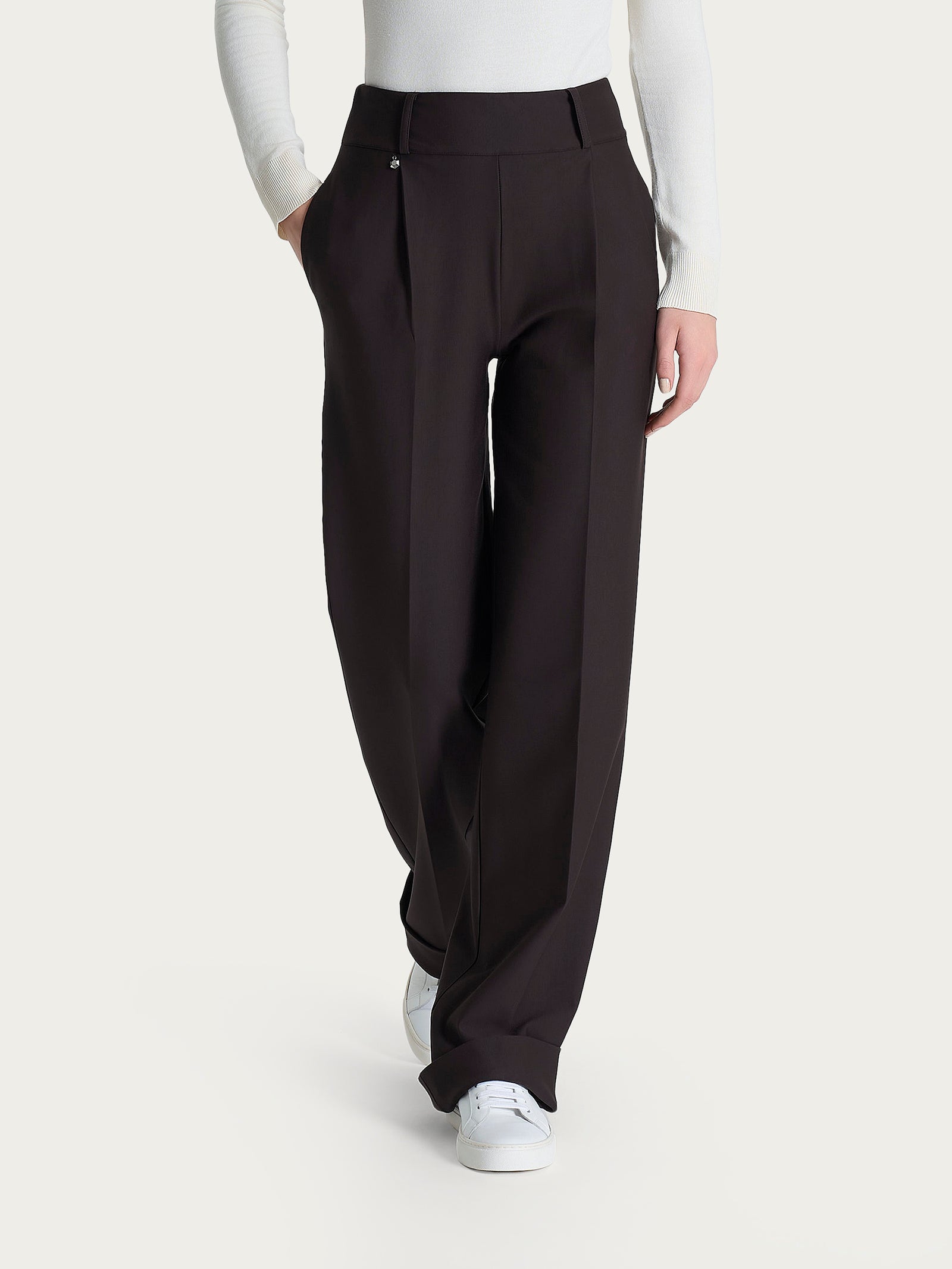 Pantalone ampio con tasche e pinces in Compact  Marroni Donna - Ragno