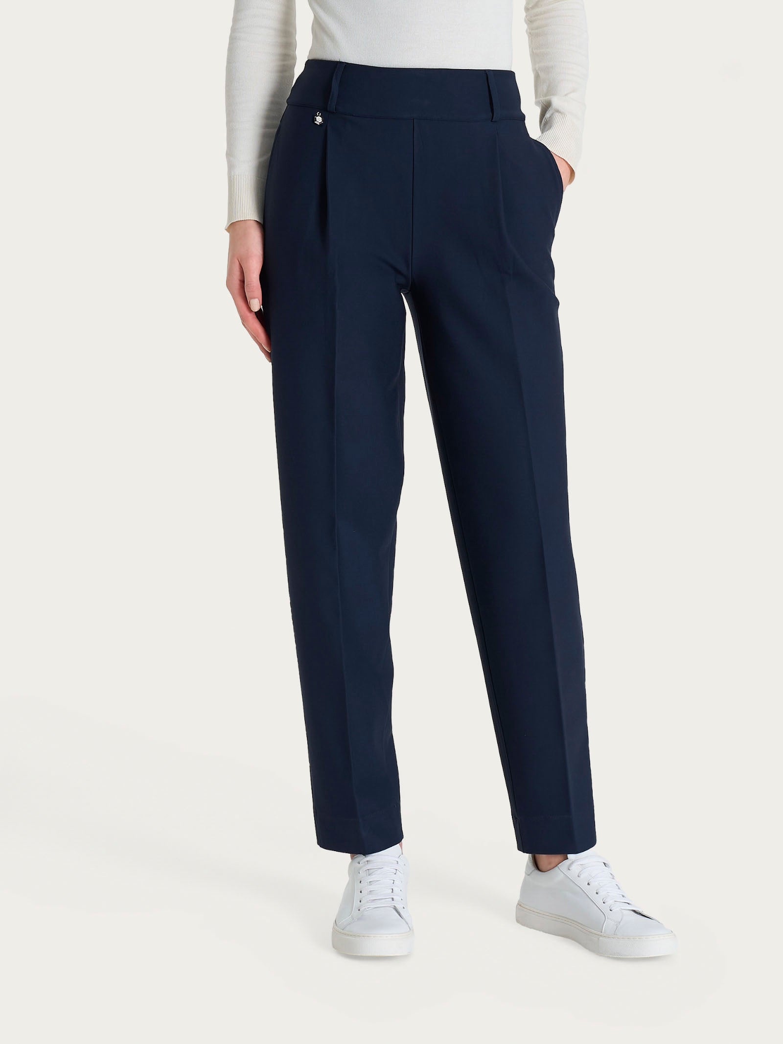 Pantalone a carota con tasche e pinces in Compact Blu Donna - Ragno