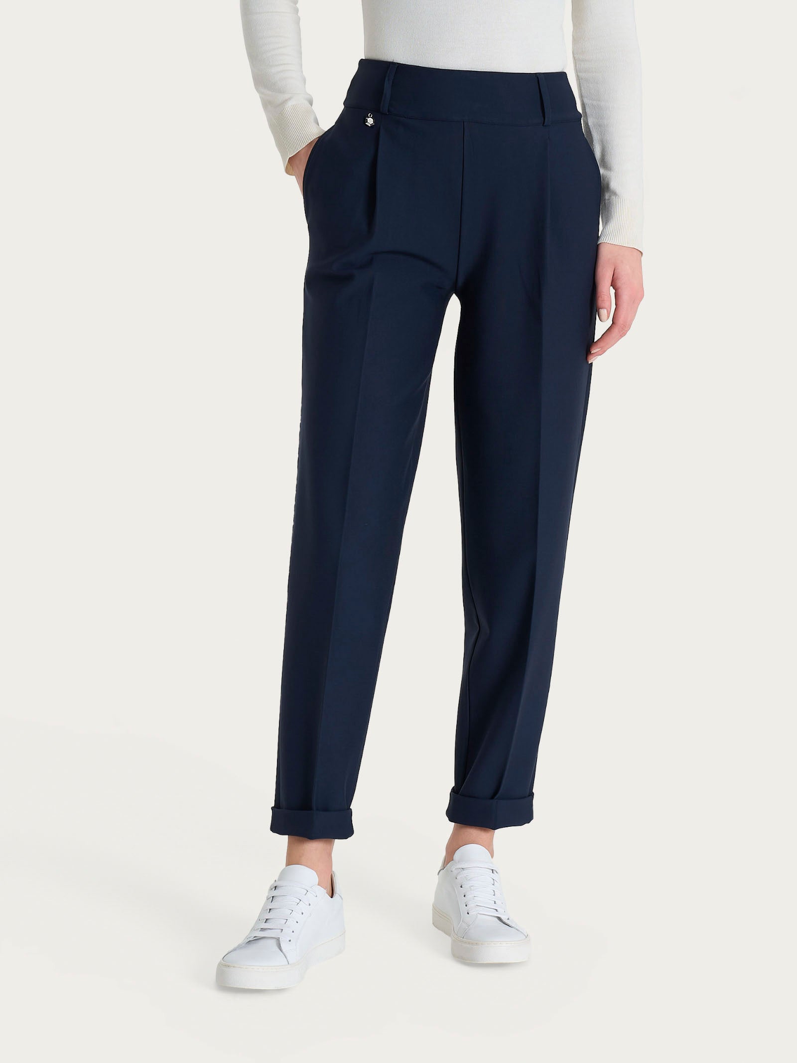 Pantalone a carota con tasche e pinces in Compact Blu Donna - Ragno