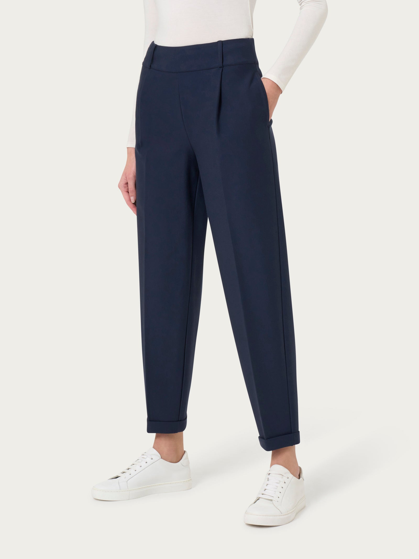 Pantalone a carota con tasche e pinces in Compact Blu Donna - Ragno