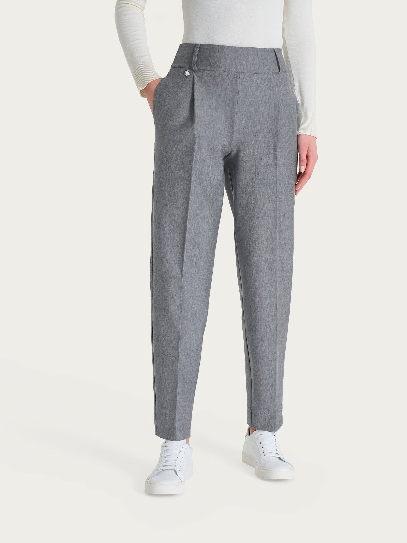 Pantalone a carota con tasche e pinces in Compact Neri Donna - Ragno
