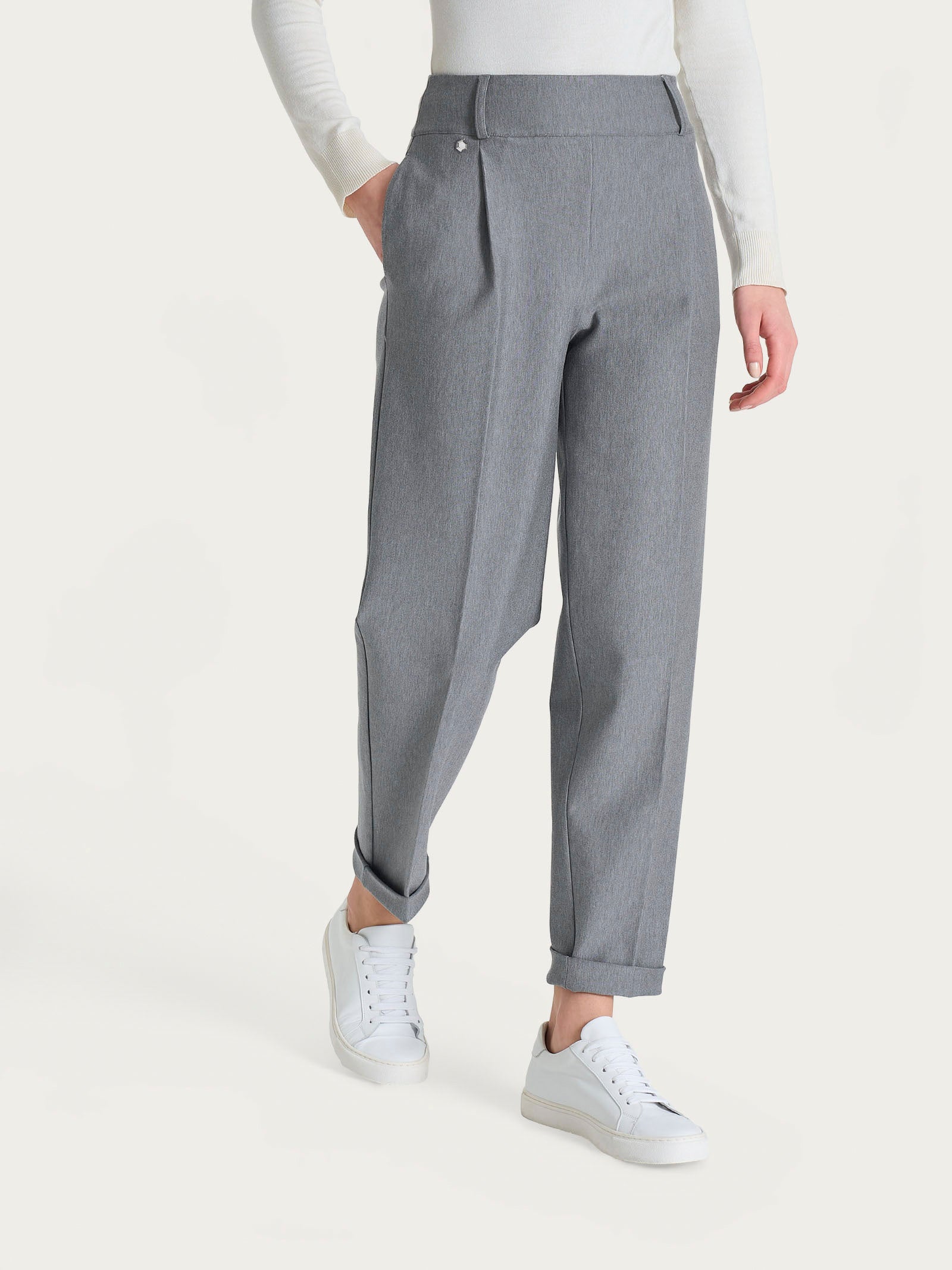 Pantalone a carota con tasche e pinces in Compact Neri Donna - Ragno