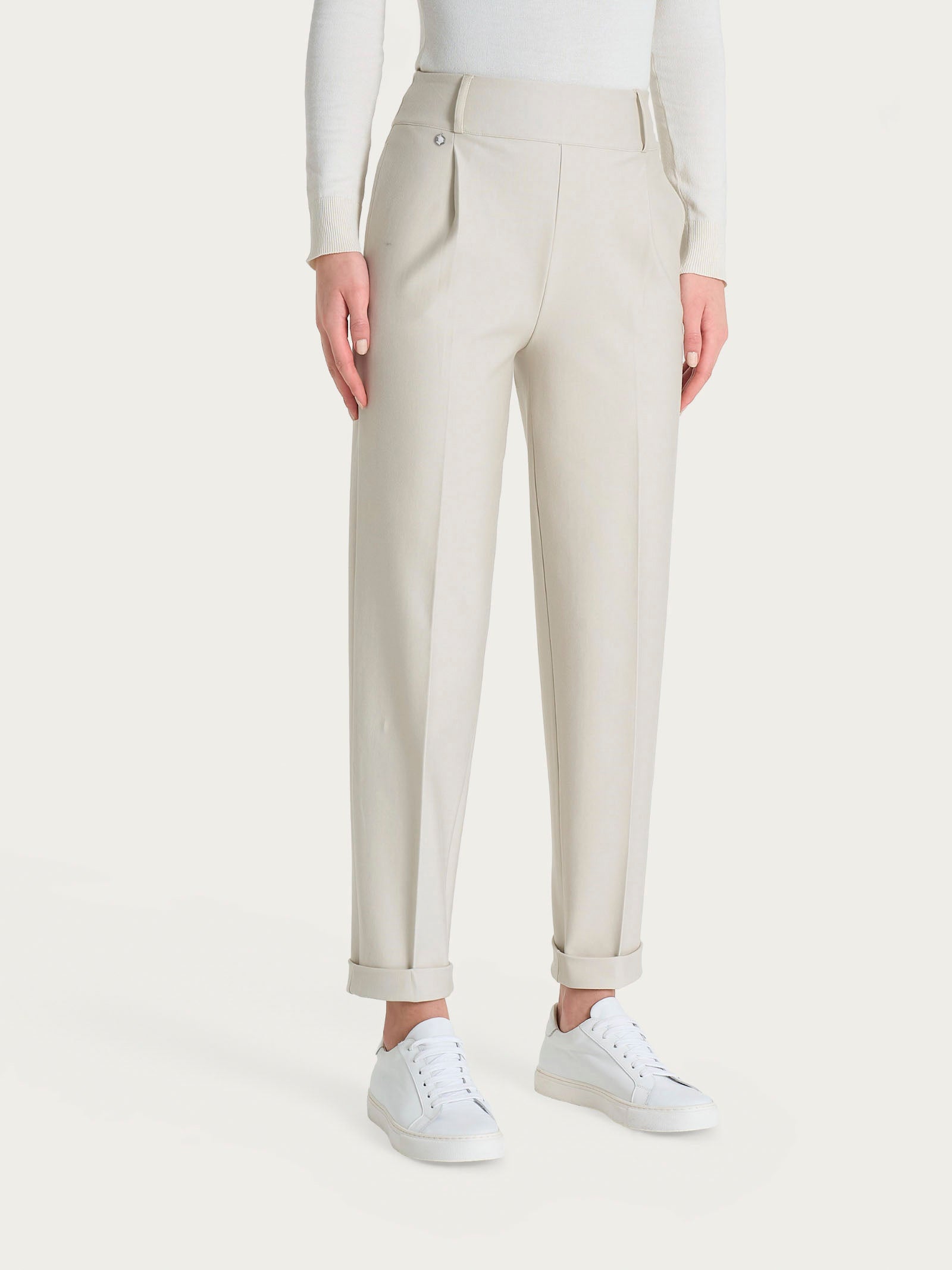 Pantalone a carota con tasche e pinces in Compact Bianchi Donna - Ragno