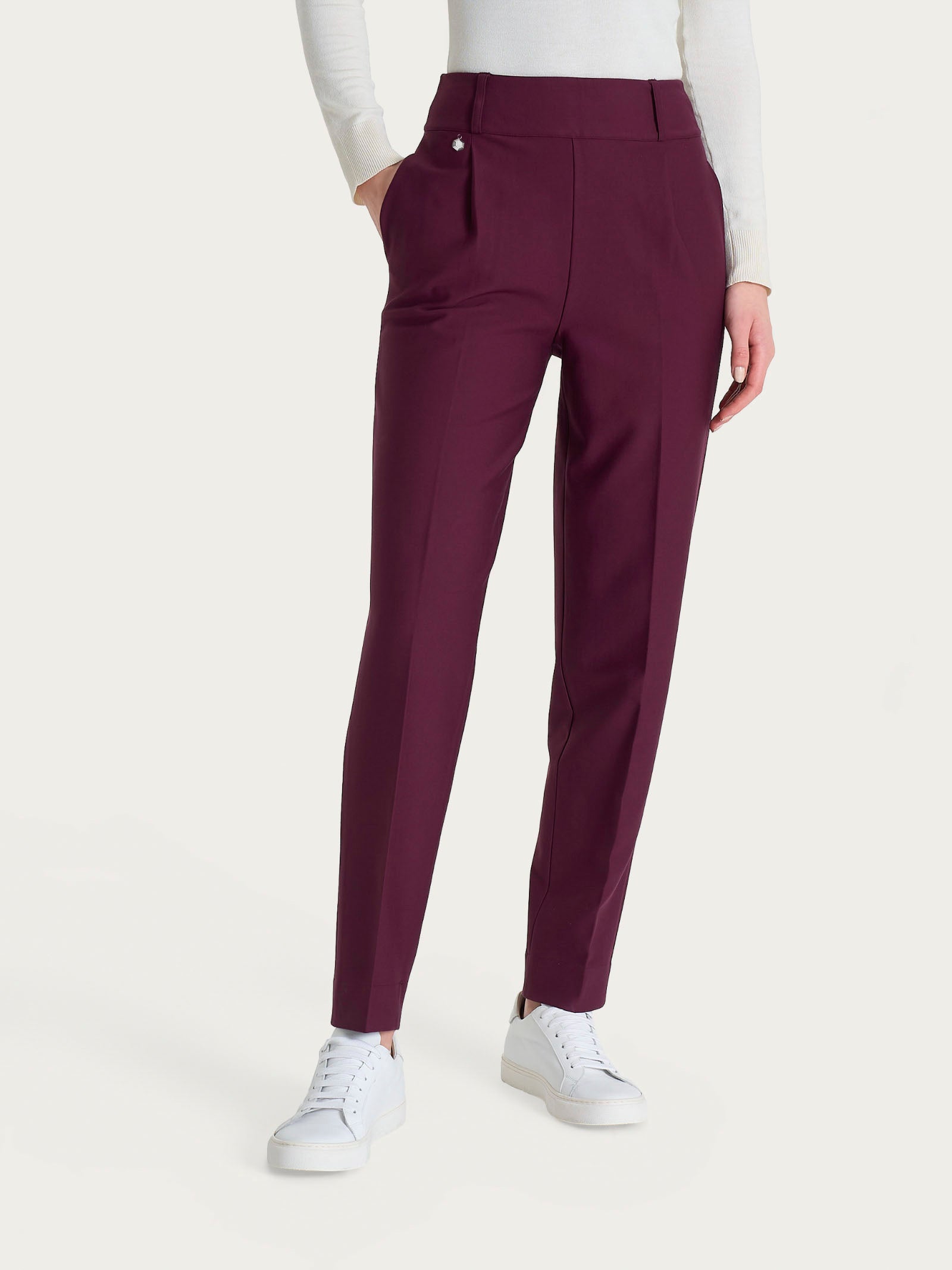 Pantalone a carota con tasche e pinces in Compact Viola Donna - Ragno