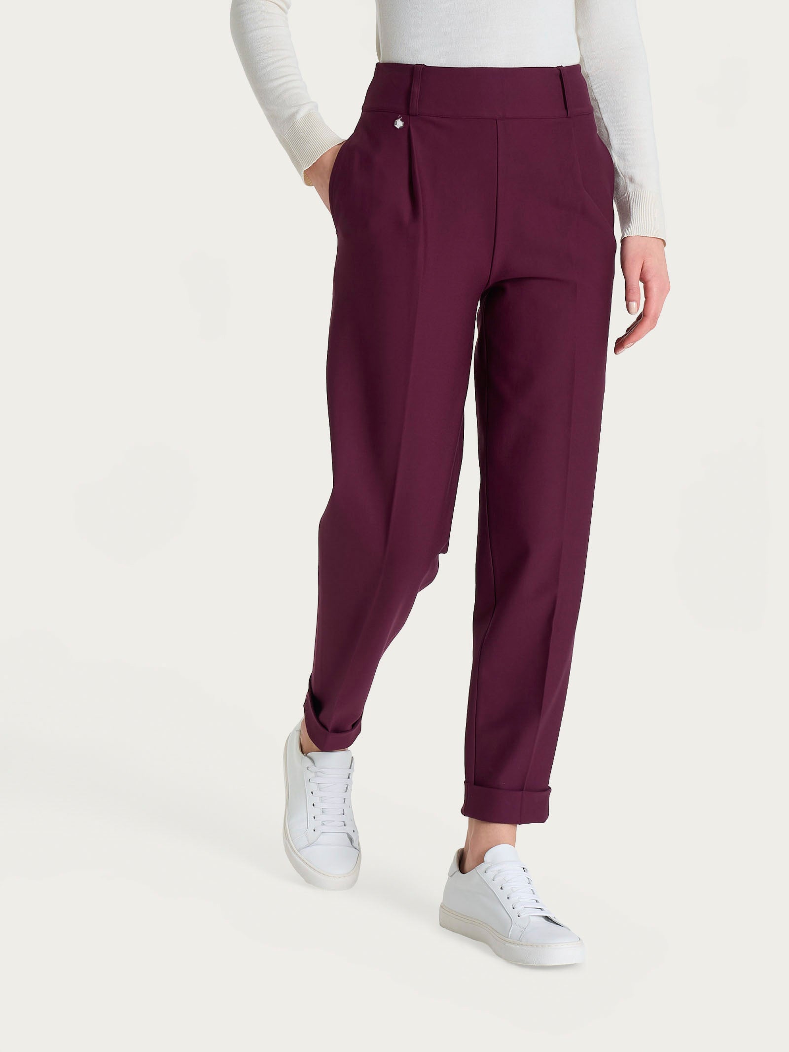 Pantalone a carota con tasche e pinces in Compact Viola Donna - Ragno