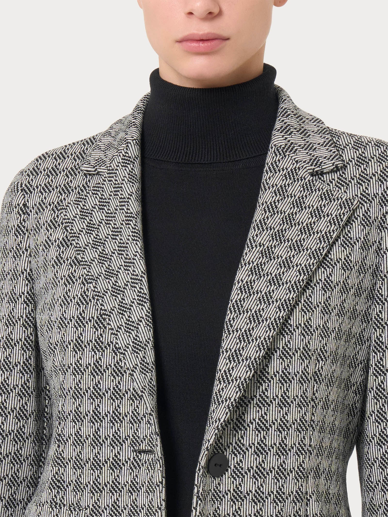 Blazer corto con 1 bottone in tessuto Eco Jacquard -  - Ragno