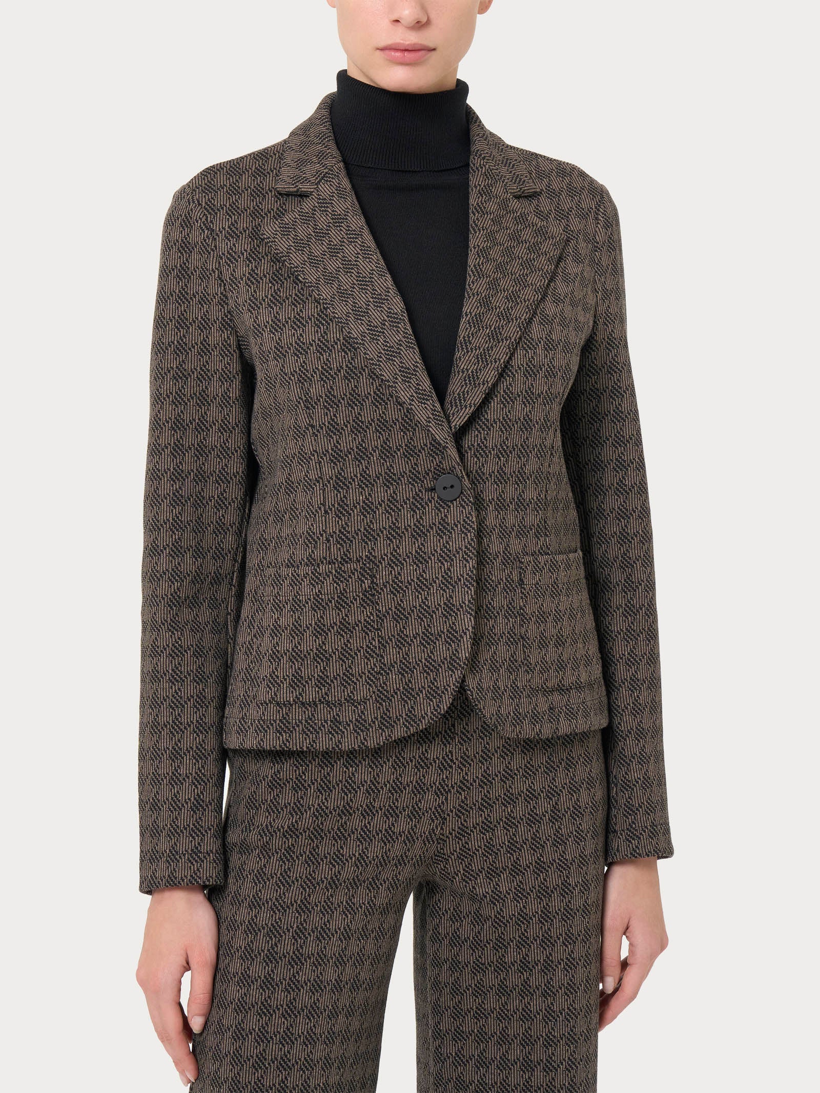 Blazer corto con 1 bottone in tessuto Eco Jacquard -  - Ragno