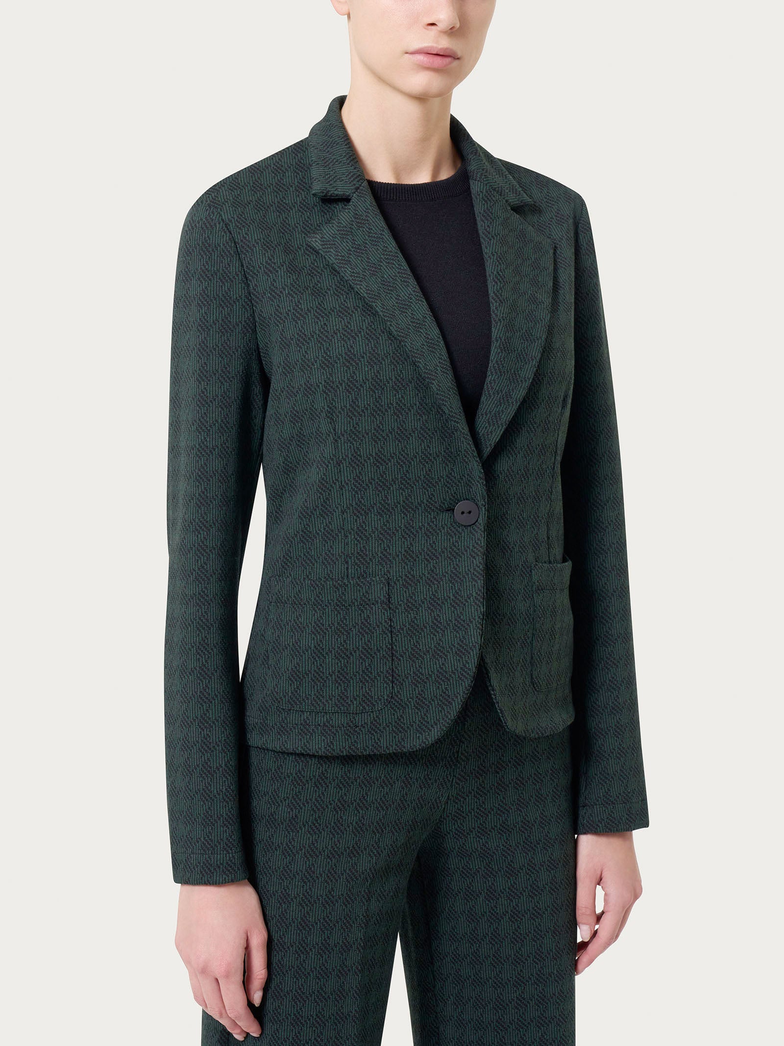 Blazer corto con 1 bottone in tessuto Eco Jacquard -  - Ragno