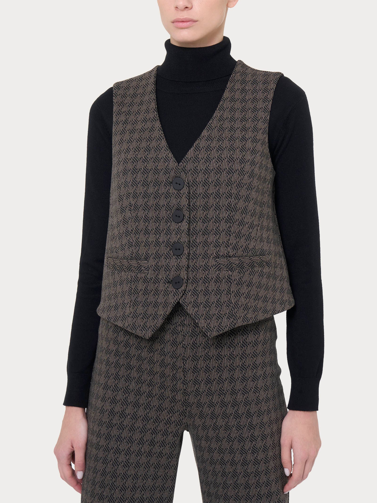 Gilet con quattro bottoni in tessuto Eco Jacquard Marroni Donna - Ragno