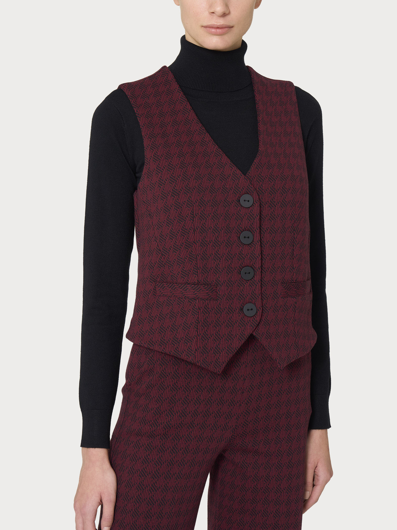 Gilet con quattro bottoni in tessuto Eco Jacquard Rossi Donna - Ragno