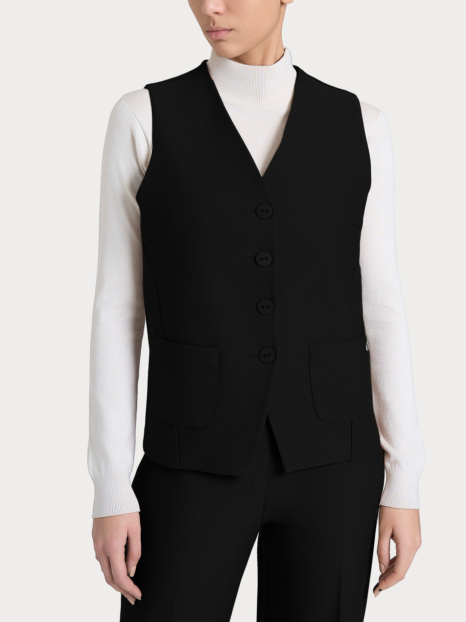 Gilet con quattro bottoni in Compact Neri Donna - Ragno