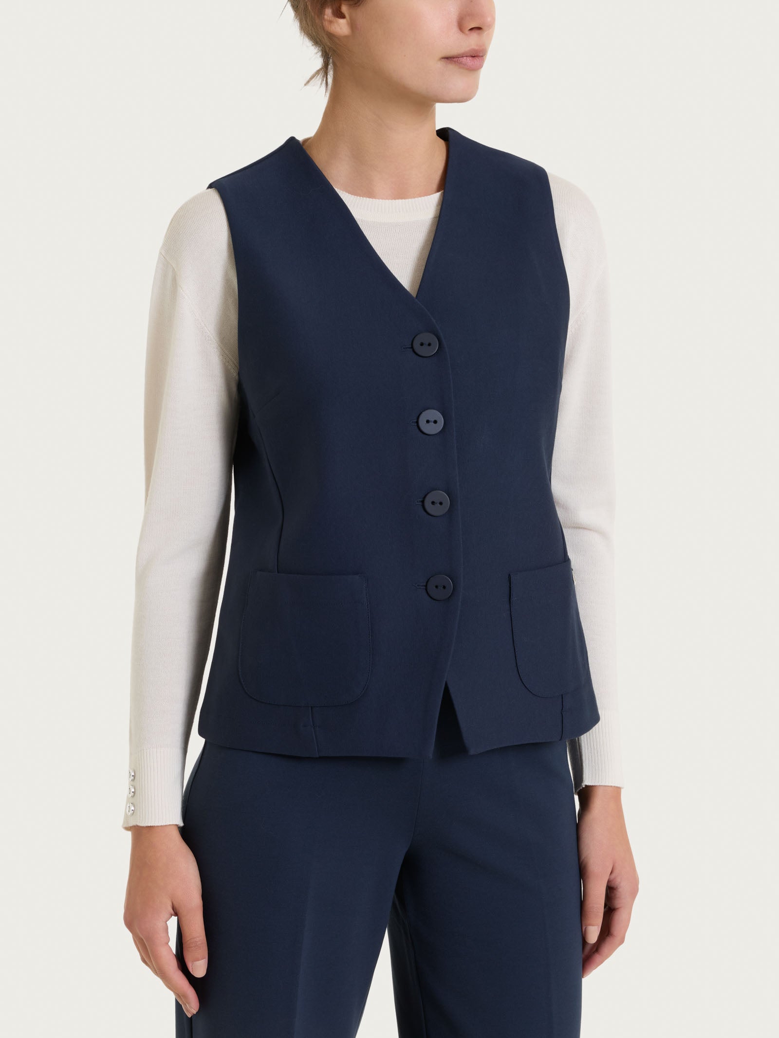 Gilet con quattro bottoni in Compact Blu Donna - Ragno