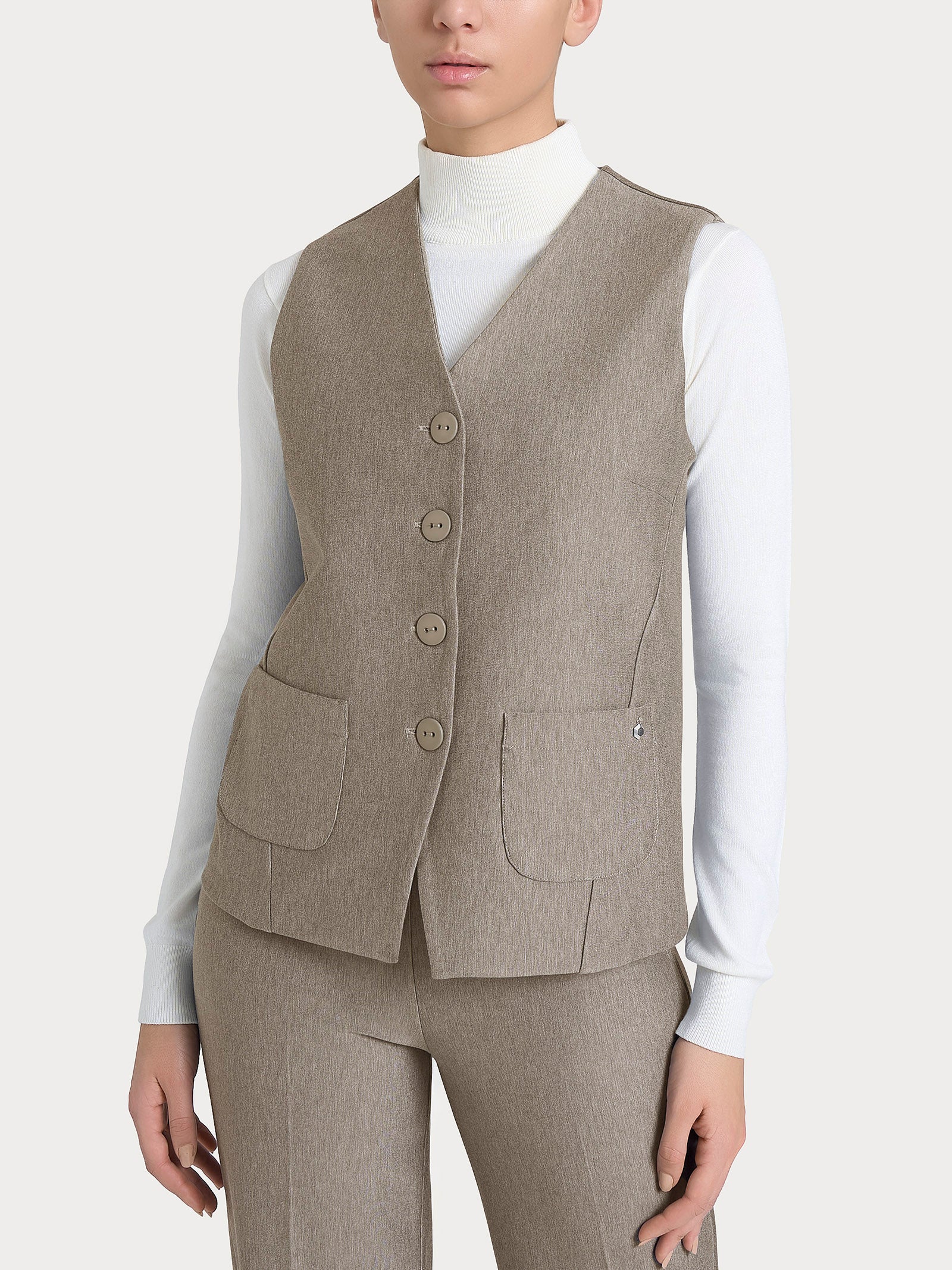 Gilet con quattro bottoni in Compact Grigi Donna - Ragno