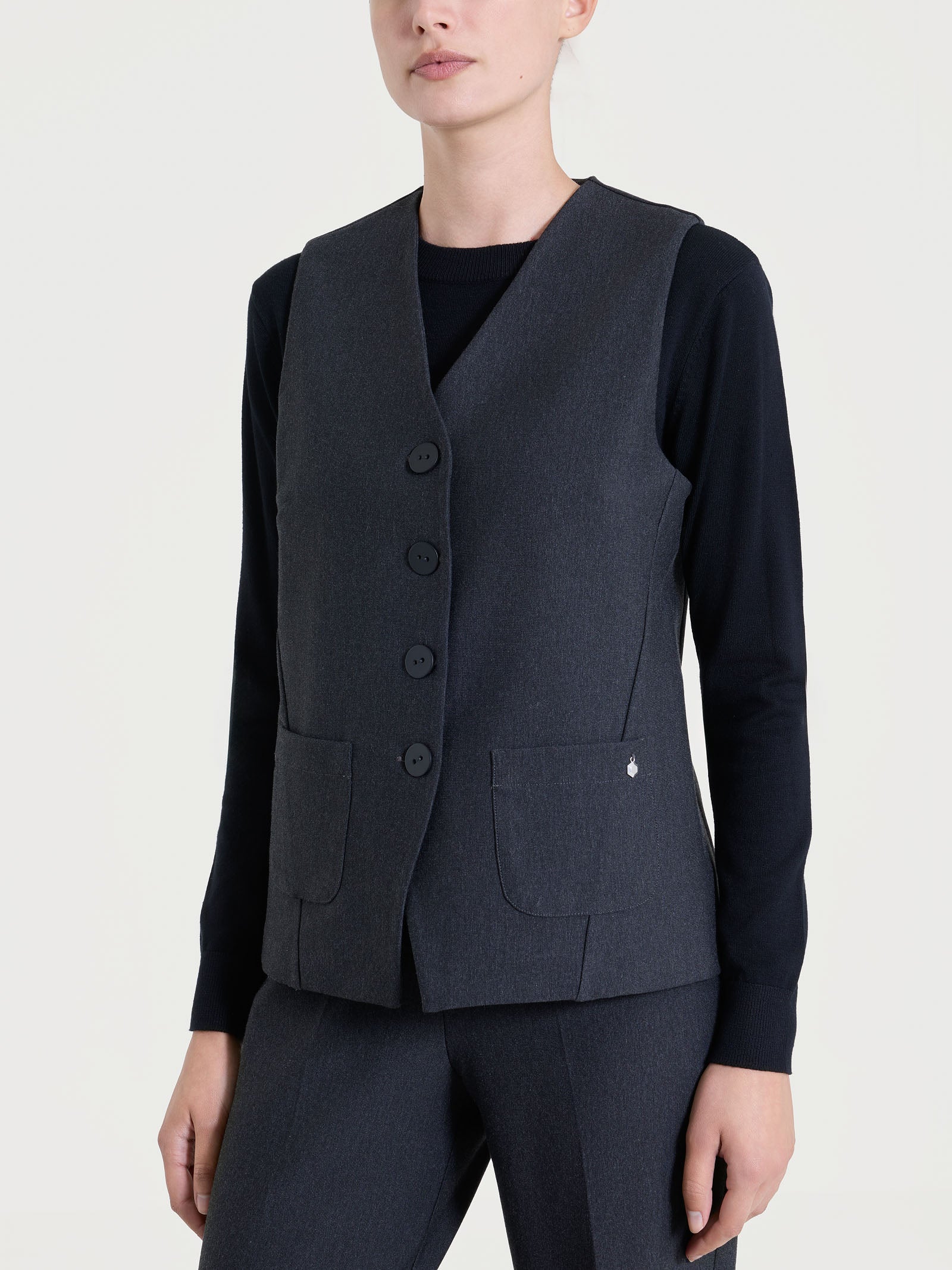 Gilet con quattro bottoni in Compact Neri Donna - Ragno