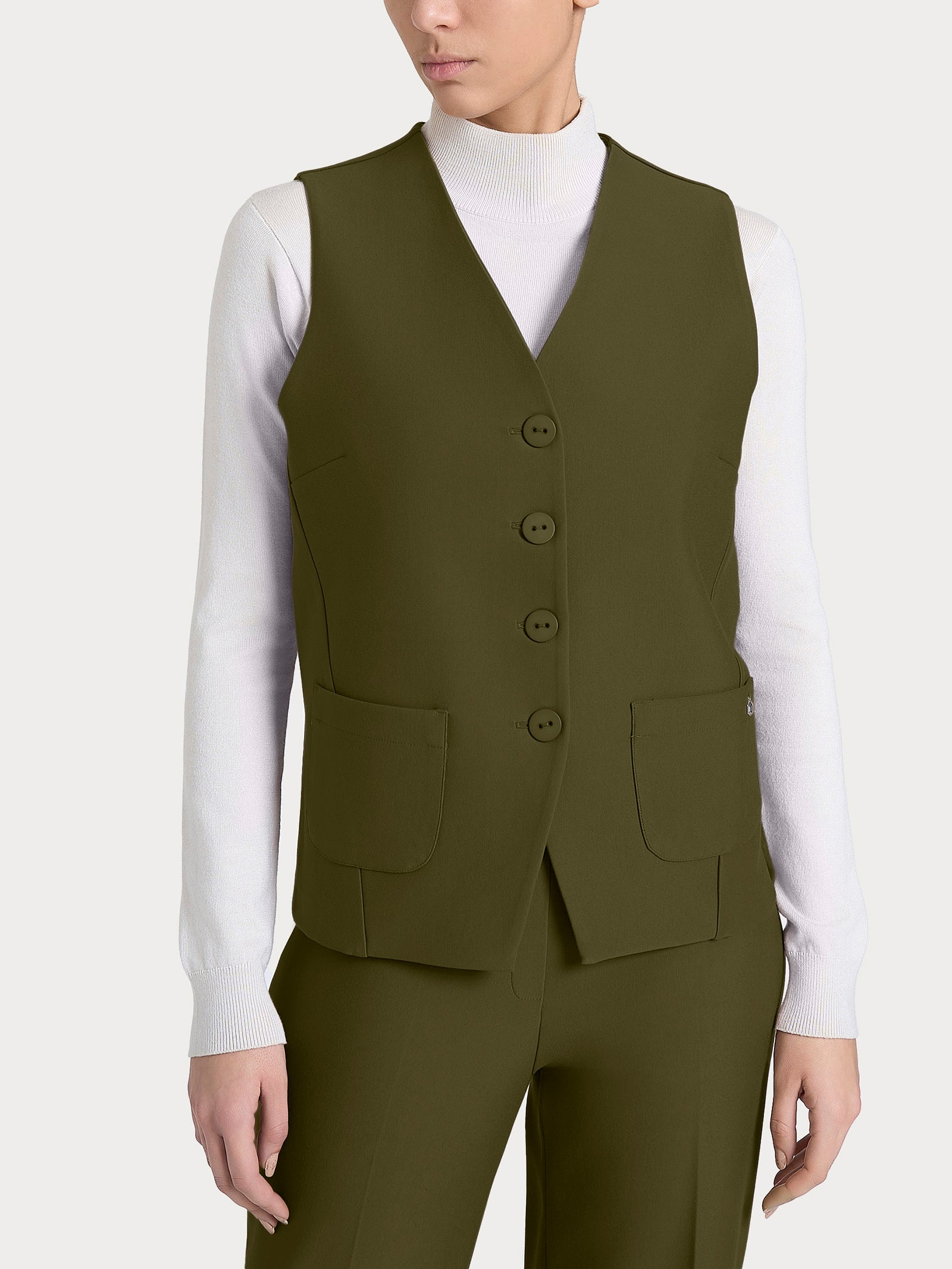 Gilet con quattro bottoni in Compact Verdi Donna - Ragno