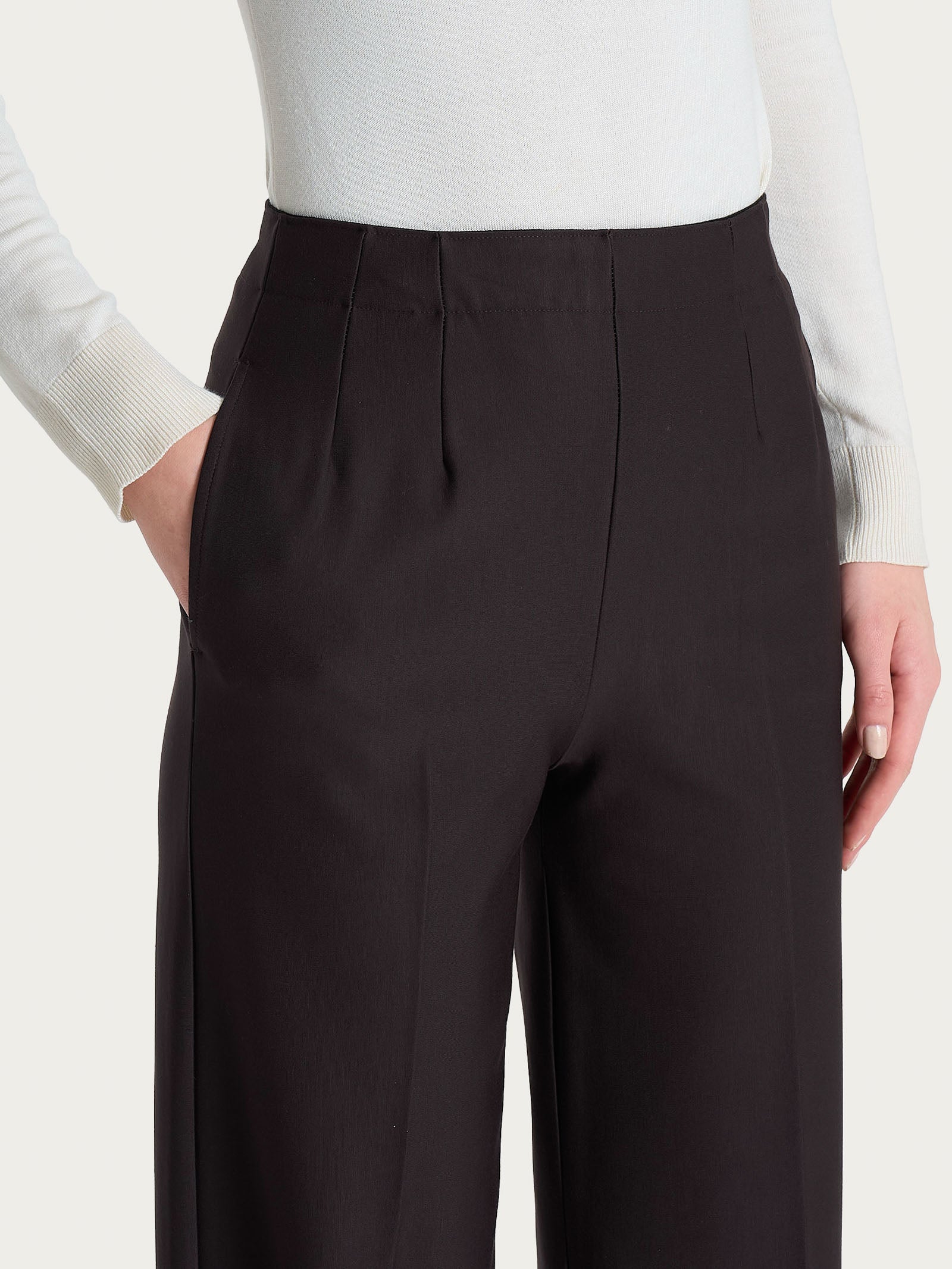 Pantalone ampio con tasche in Compact Marroni Donna - Ragno