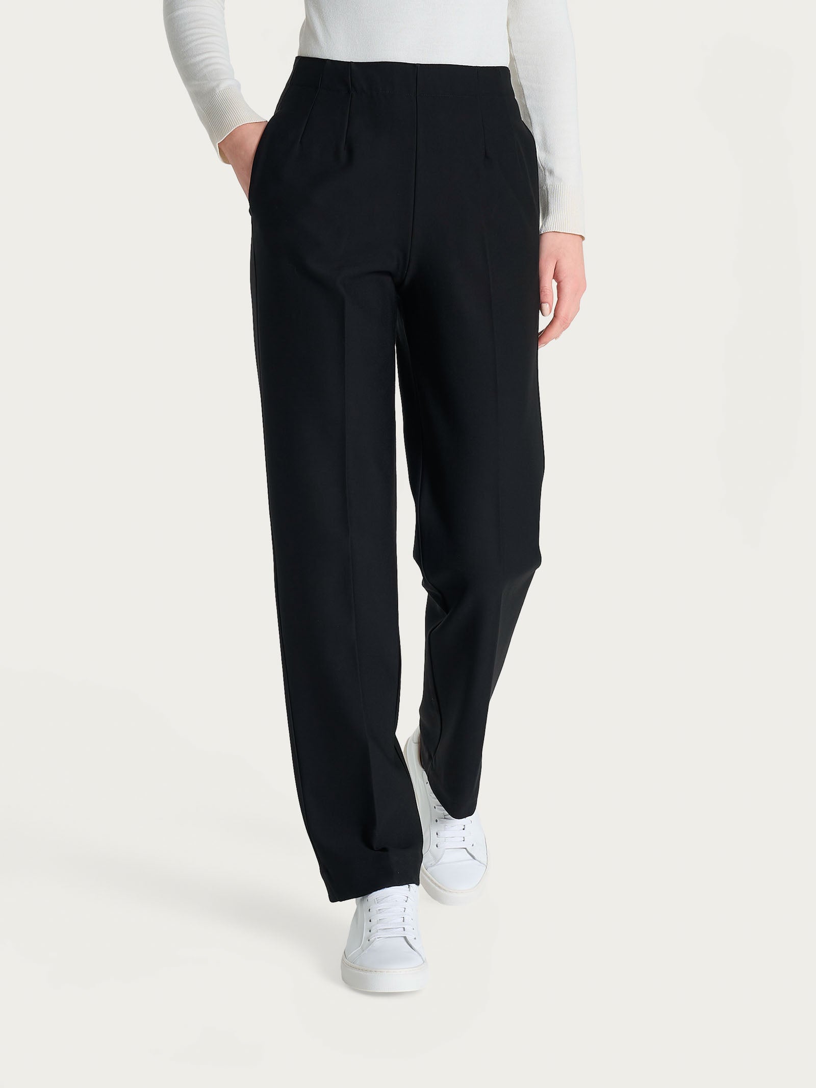 Pantalone dritto con tasche in tessuto Compact Neri Donna - Ragno