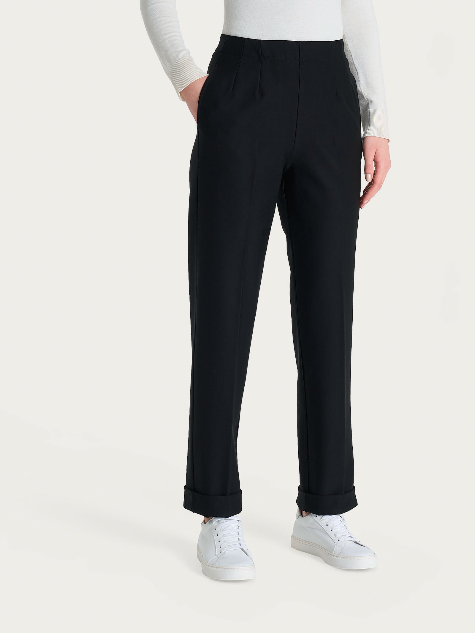 Pantalone dritto con tasche in tessuto Compact Neri Donna - Ragno