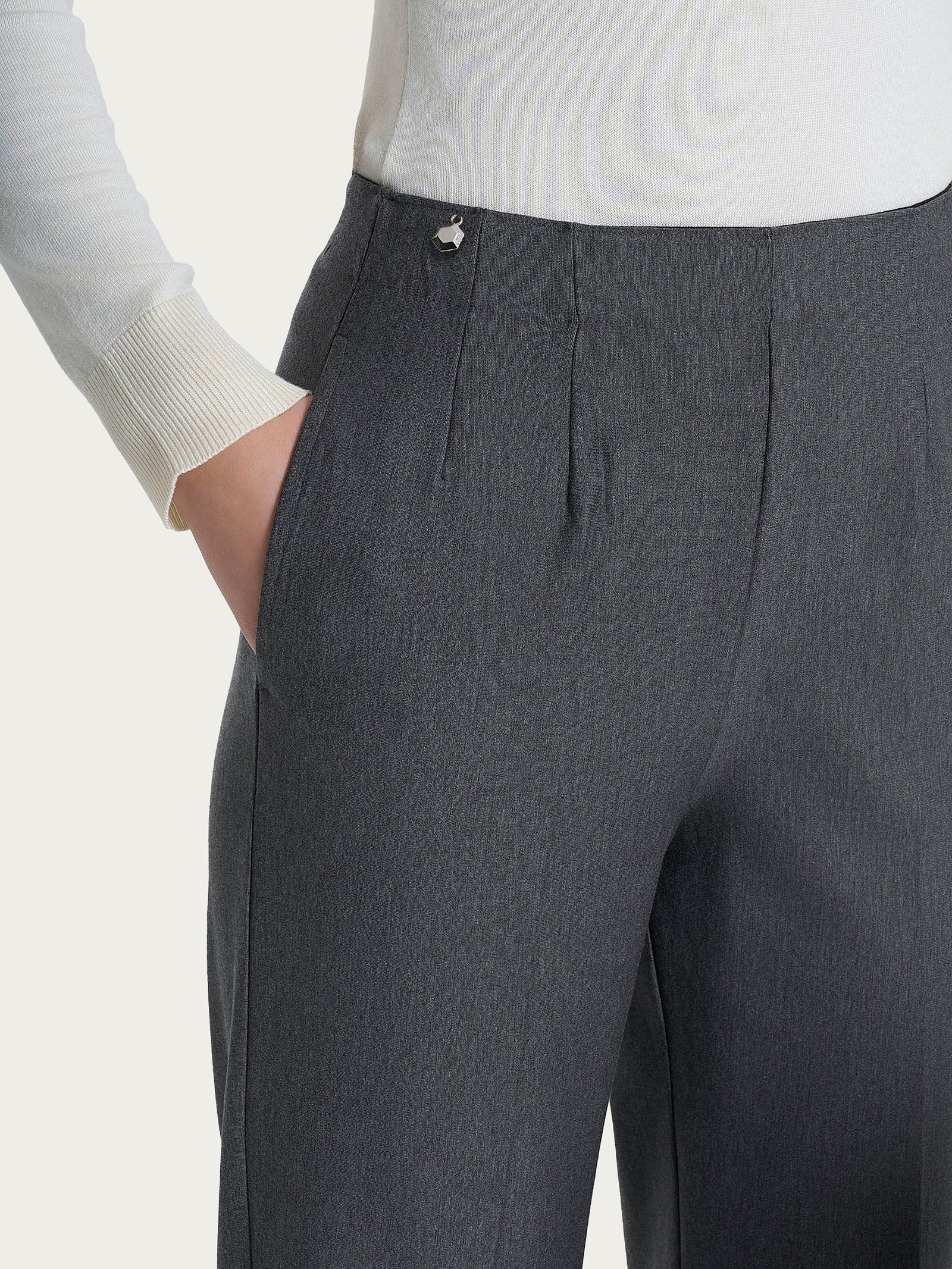 Pantalone dritto con tasche in tessuto Compact Neri Donna - Ragno