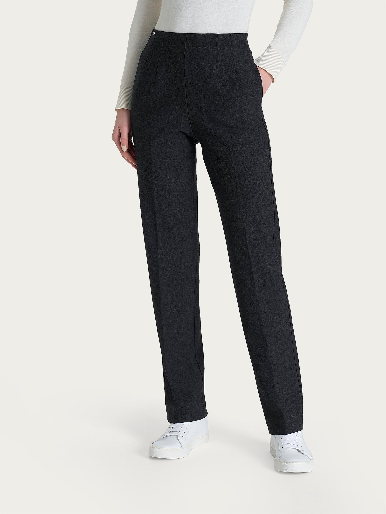 Pantalone dritto con tasche in tessuto Compact Neri Donna - Ragno