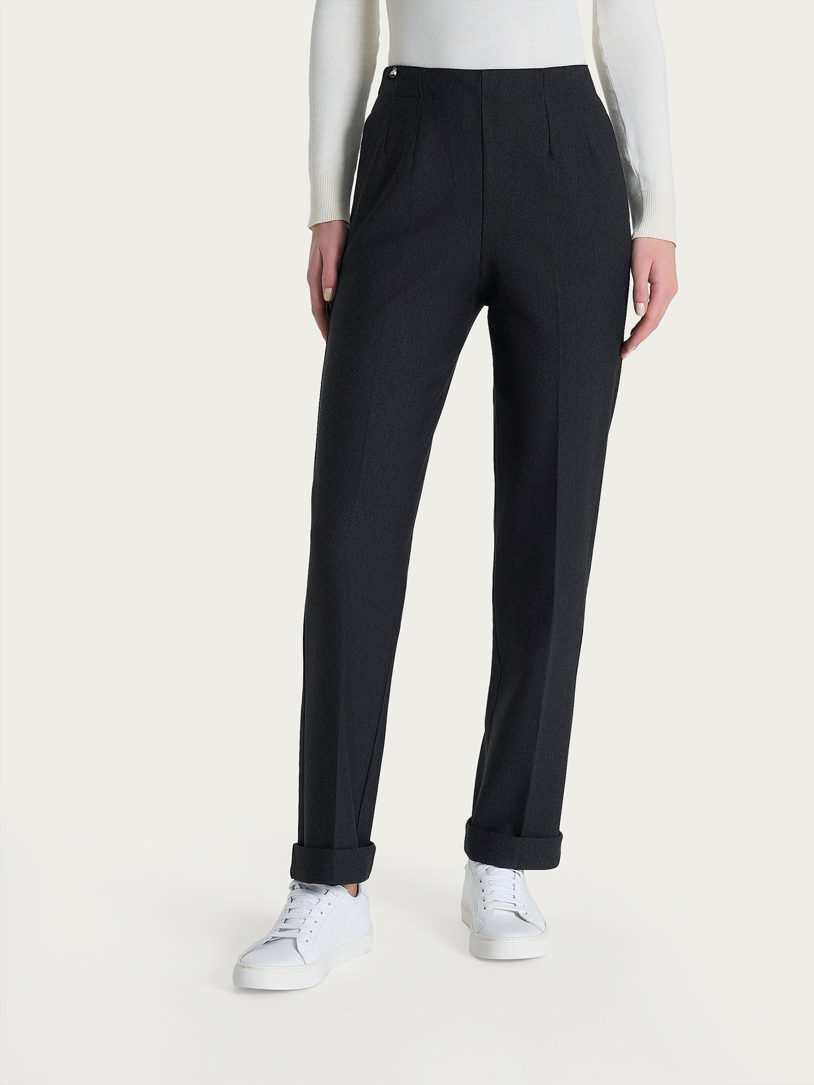 Pantalone dritto con tasche in tessuto Compact Neri Donna - Ragno