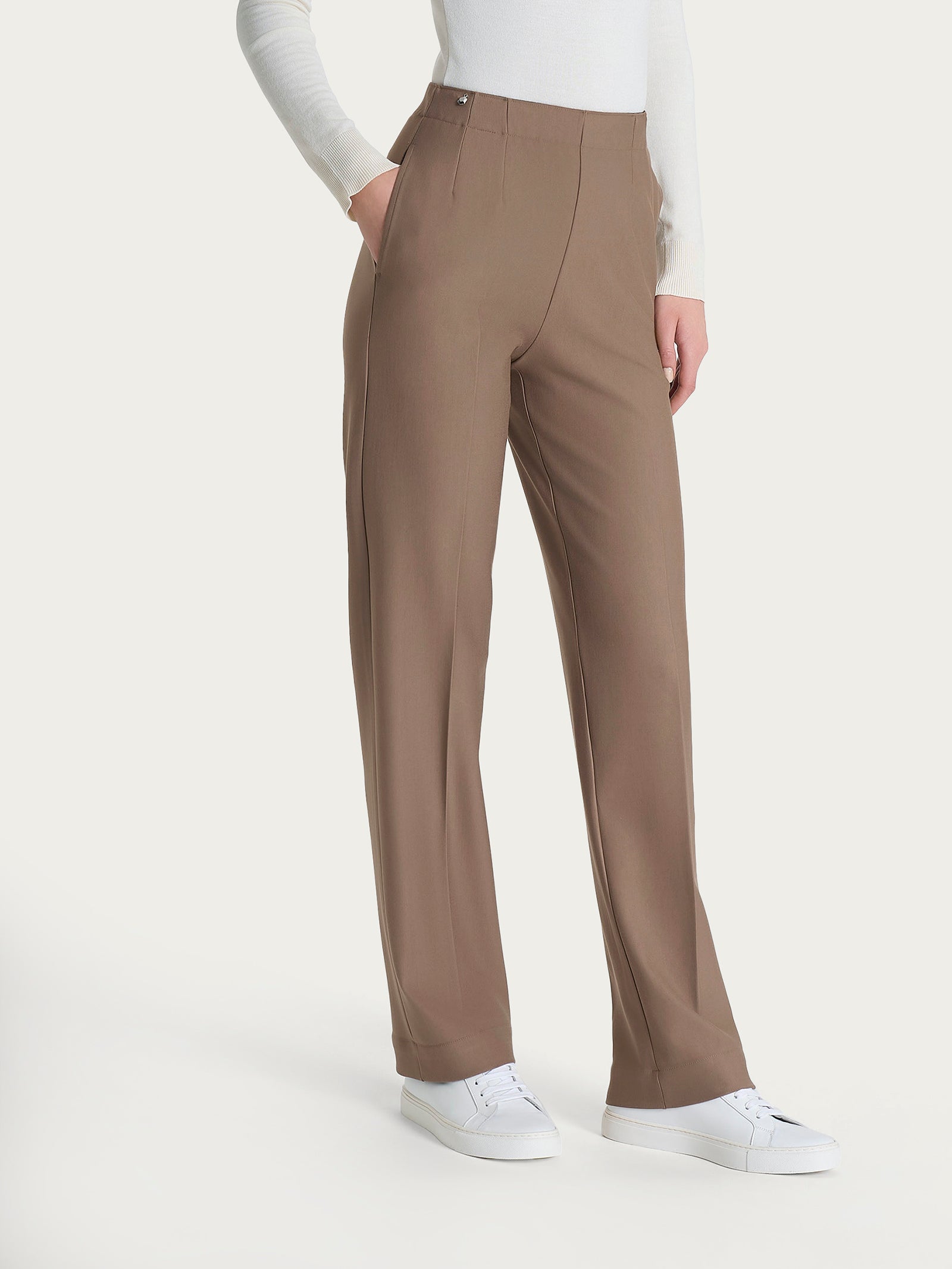 Pantalone dritto con tasche in tessuto Compact Marroni Donna - Ragno