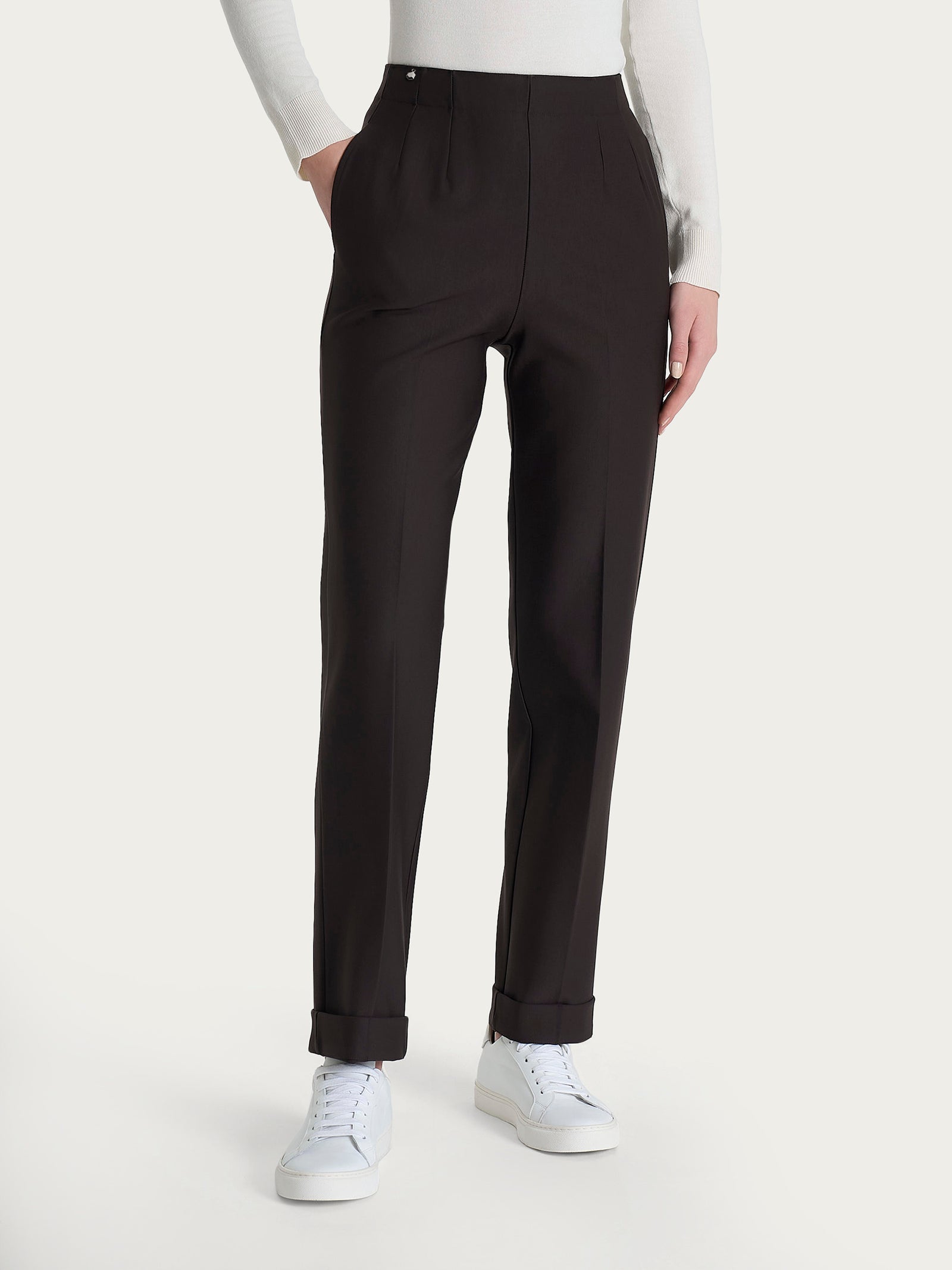 Pantalone dritto con tasche in tessuto Compact Marroni Donna - Ragno