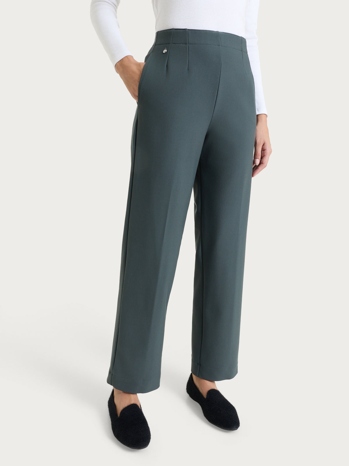Women's Straight-Leg Pants with Pockets in Gray Compact Fabric - Ragno