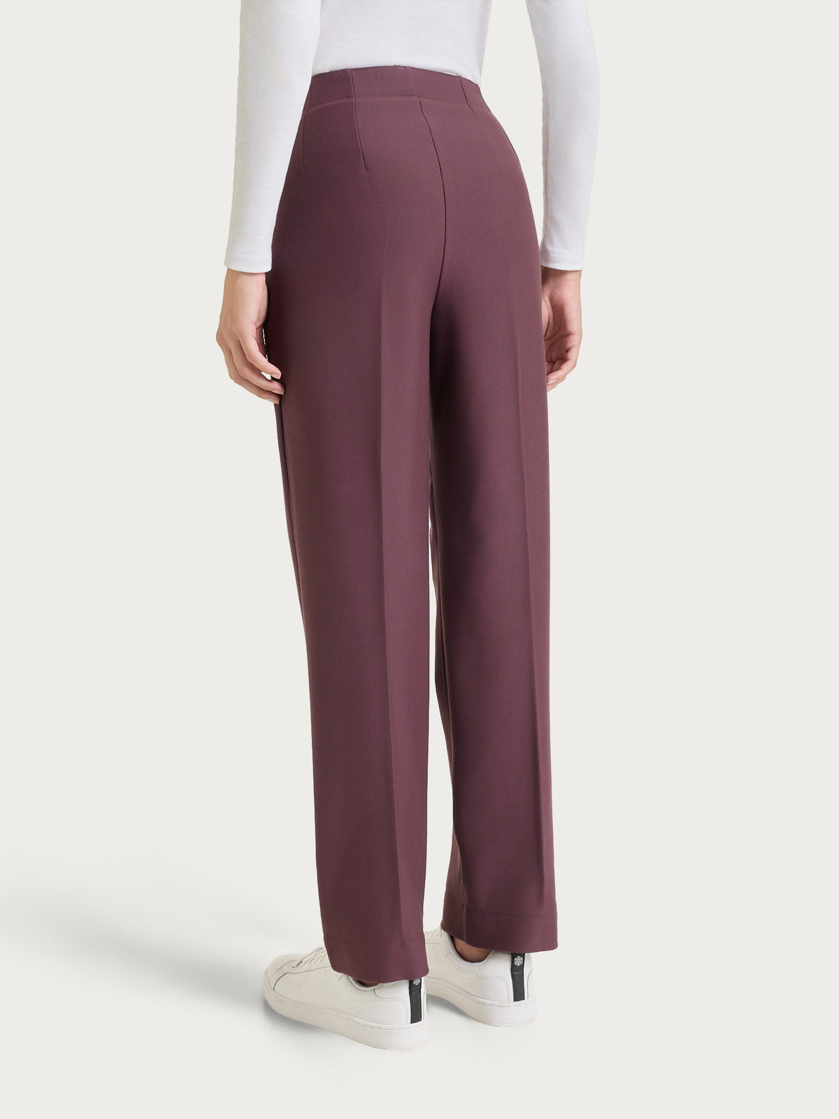 Women's Straight-Leg Pants with Pockets in Compact Purple Fabric - Ragno