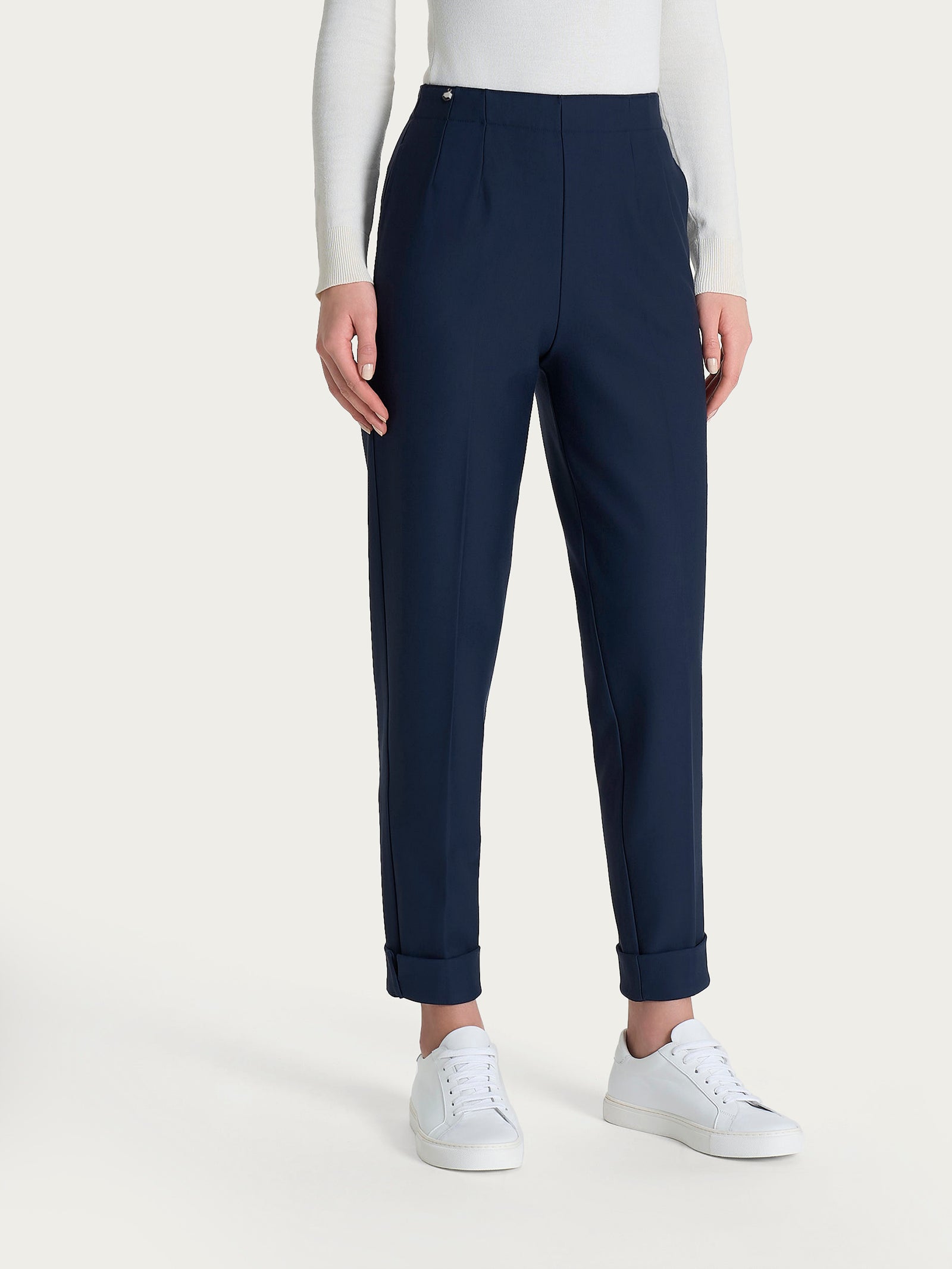Pantalone a carota con tasche in tessuto Compact Blu Donna - Ragno