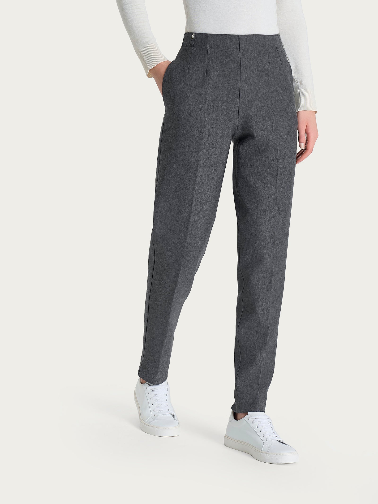 Pantalone a carota con tasche in tessuto Compact Neri Donna - Ragno