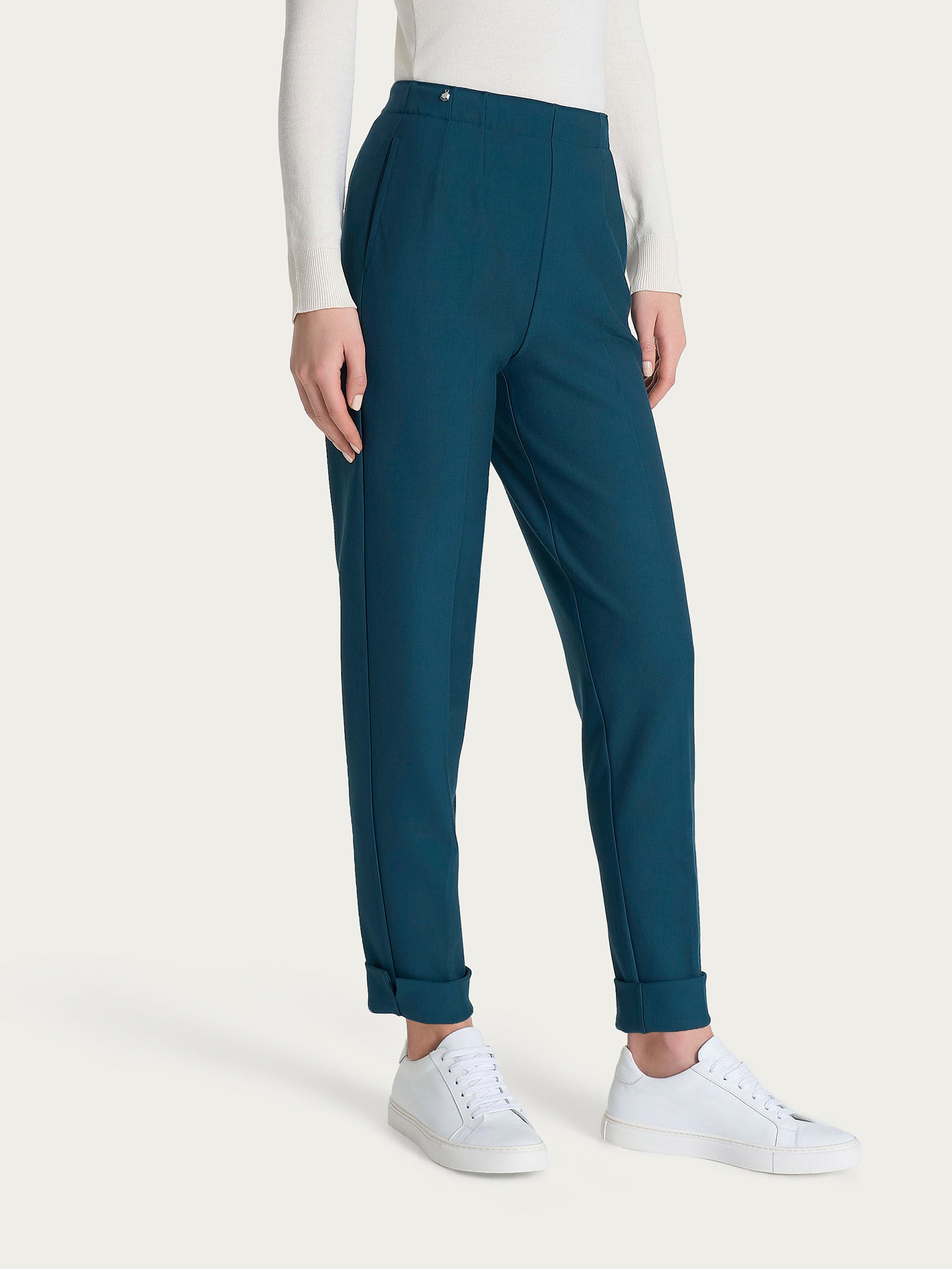 Pantalone a carota con tasche in tessuto Compact Blu Donna - Ragno