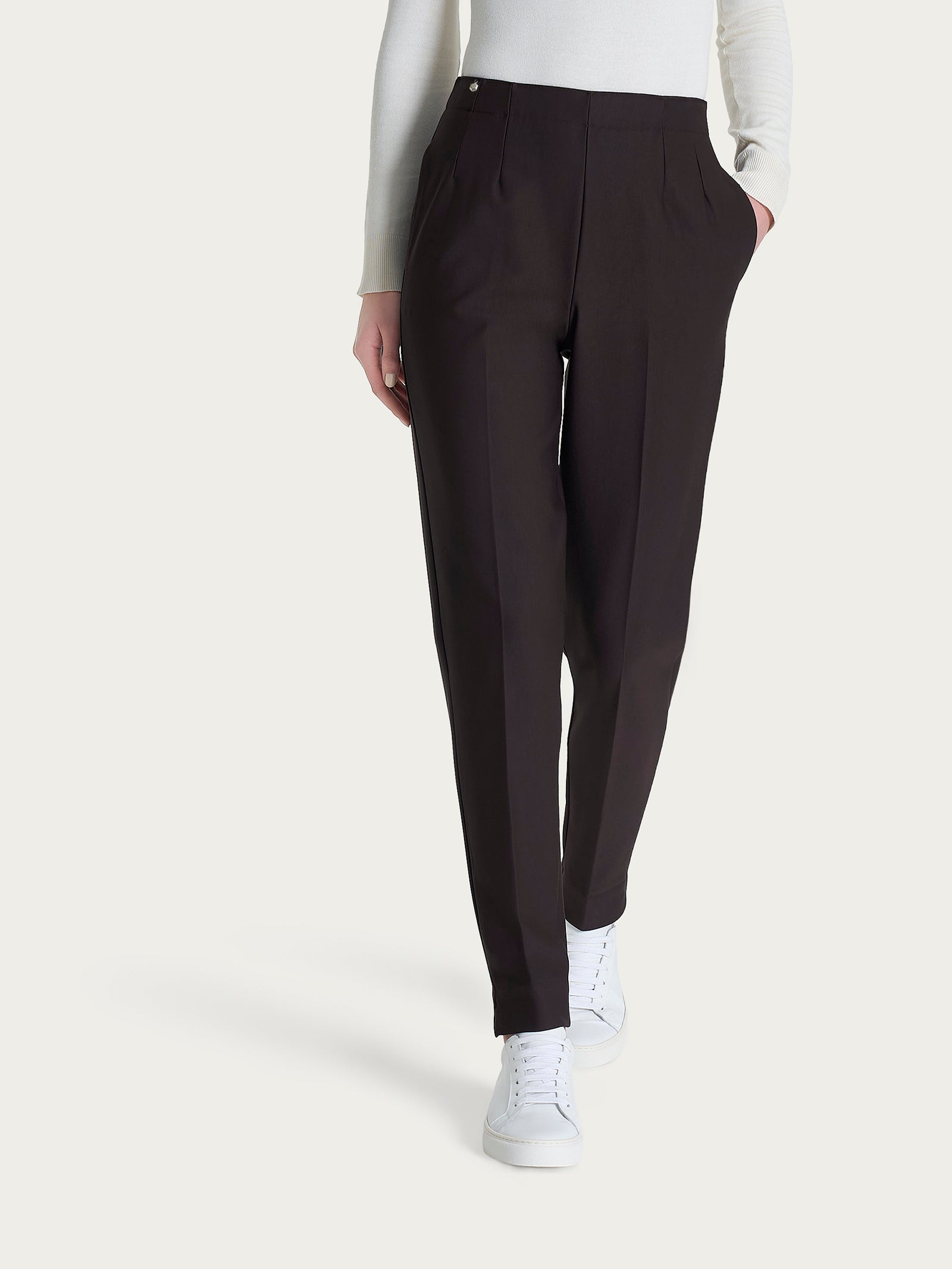 Pantalone a carota con tasche in tessuto Compact Marroni Donna - Ragno