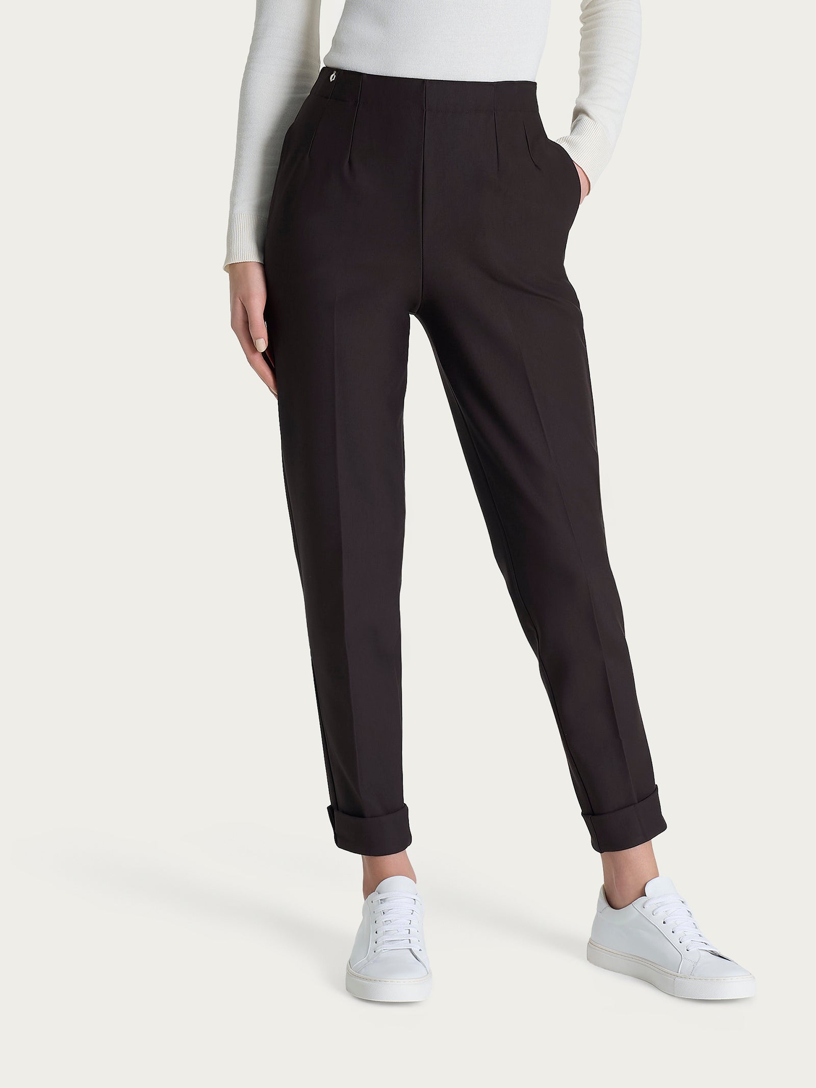 Pantalone a carota con tasche in tessuto Compact Marroni Donna - Ragno