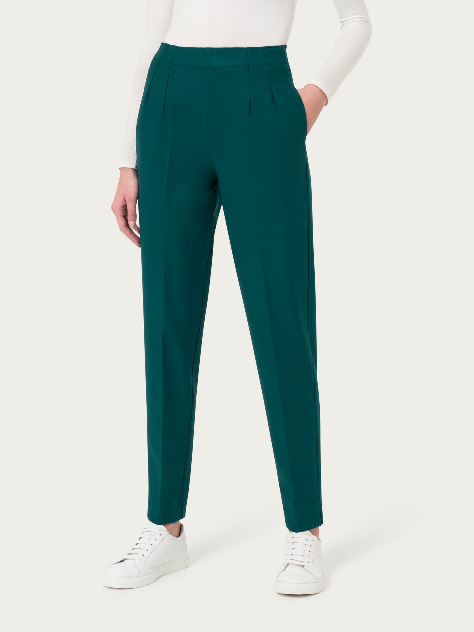 Pantalone a carota con tasche in tessuto Compact Verdi Donna - Ragno