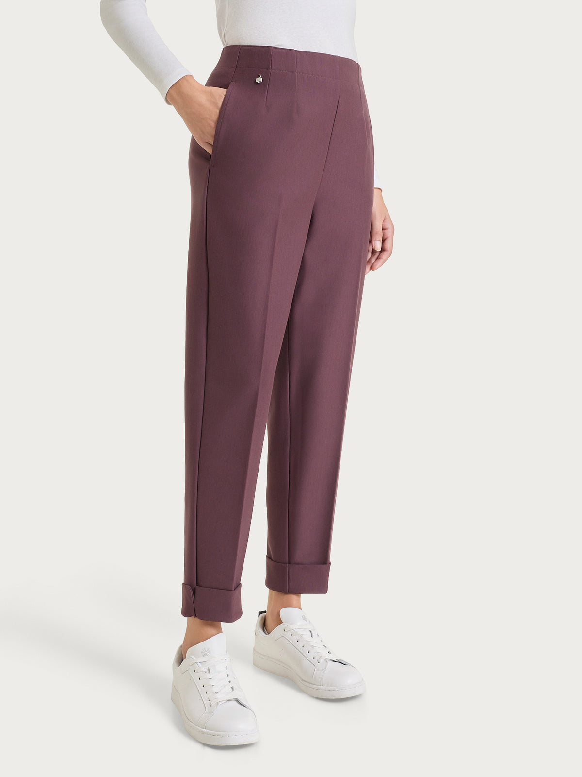 Pantalone a carota con tasche in tessuto Compact Viola Donna - Ragno