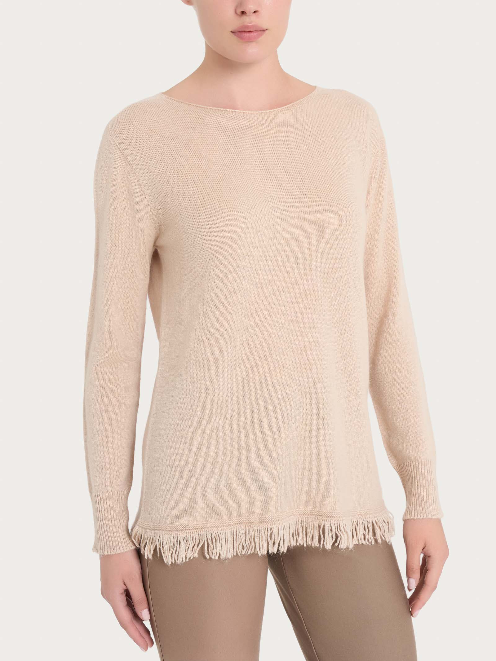 Maglia girocollo con frange in misto angora -  - Ragno