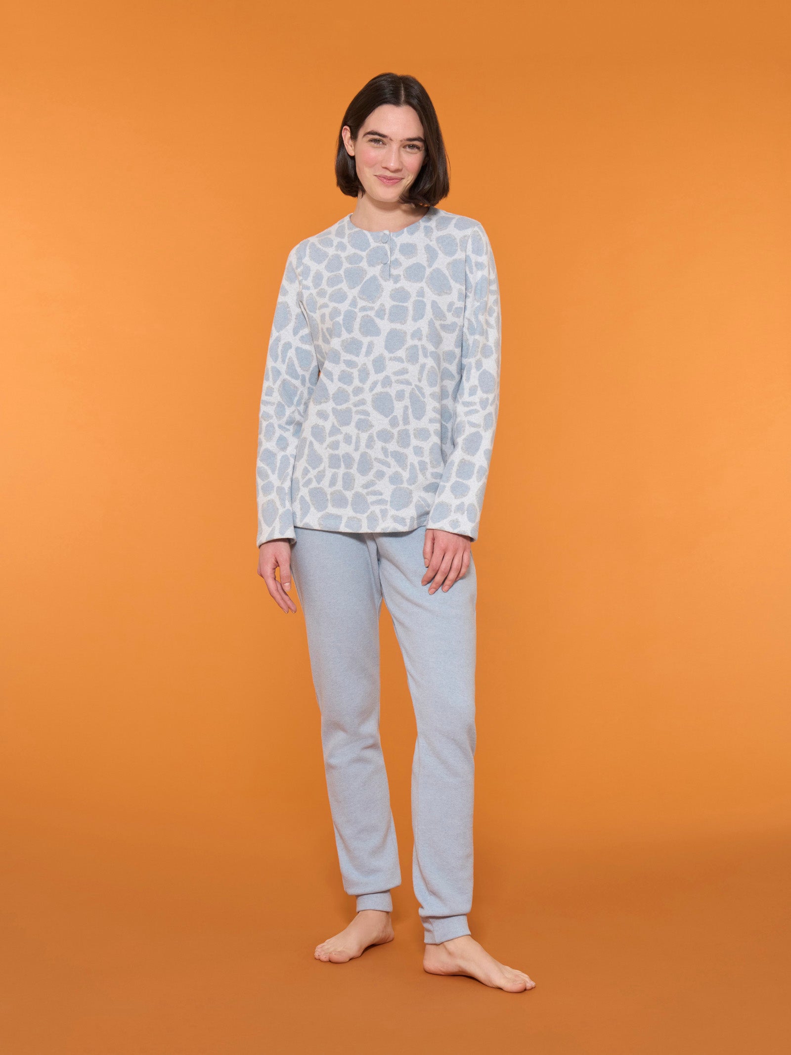 Pigiama a serafino con fantasia animalier in cotton eco pile -  - Ragno