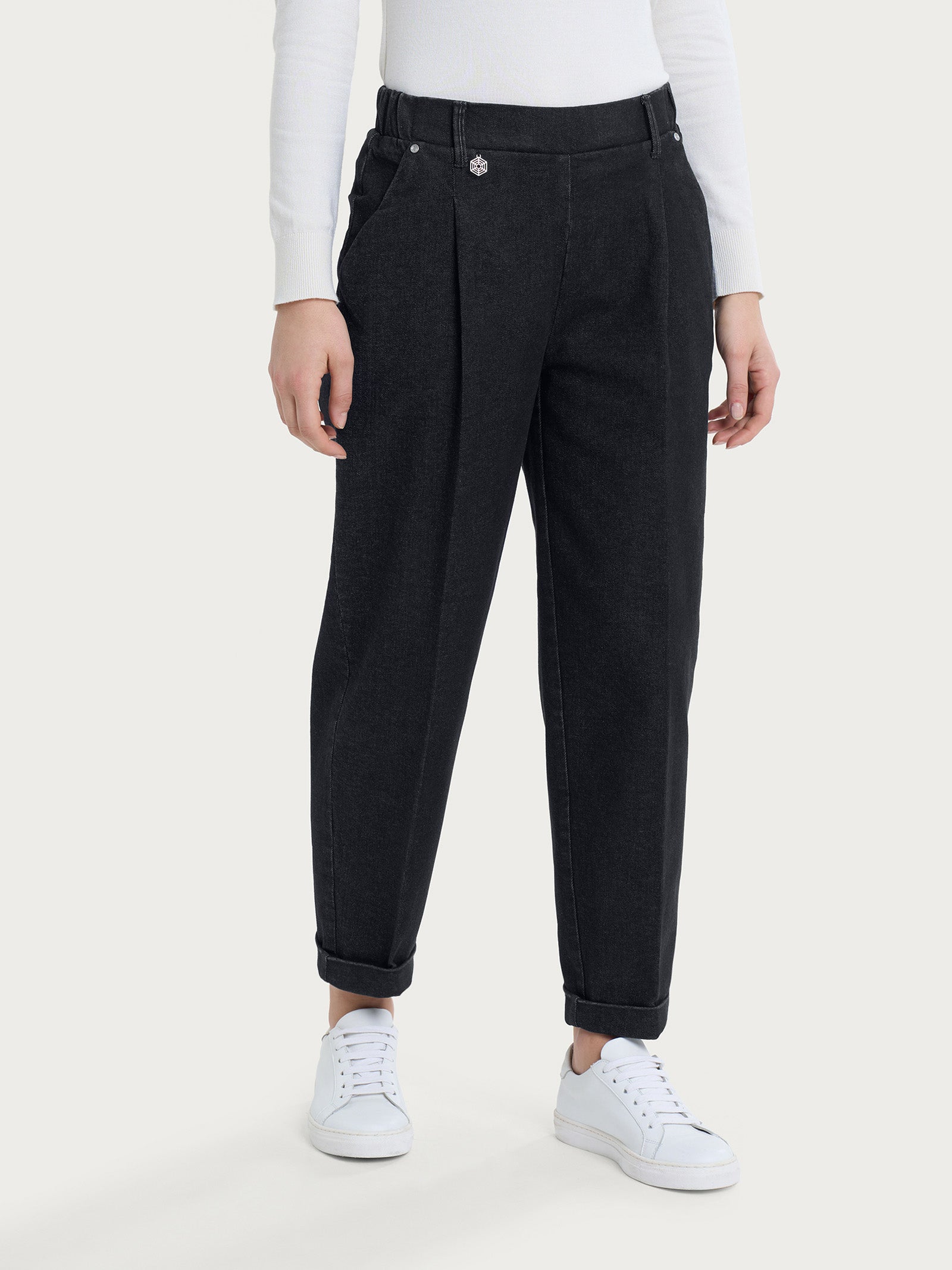 Jeans a carota con tasche e pinces in Super Denim Neri Donna - Ragno