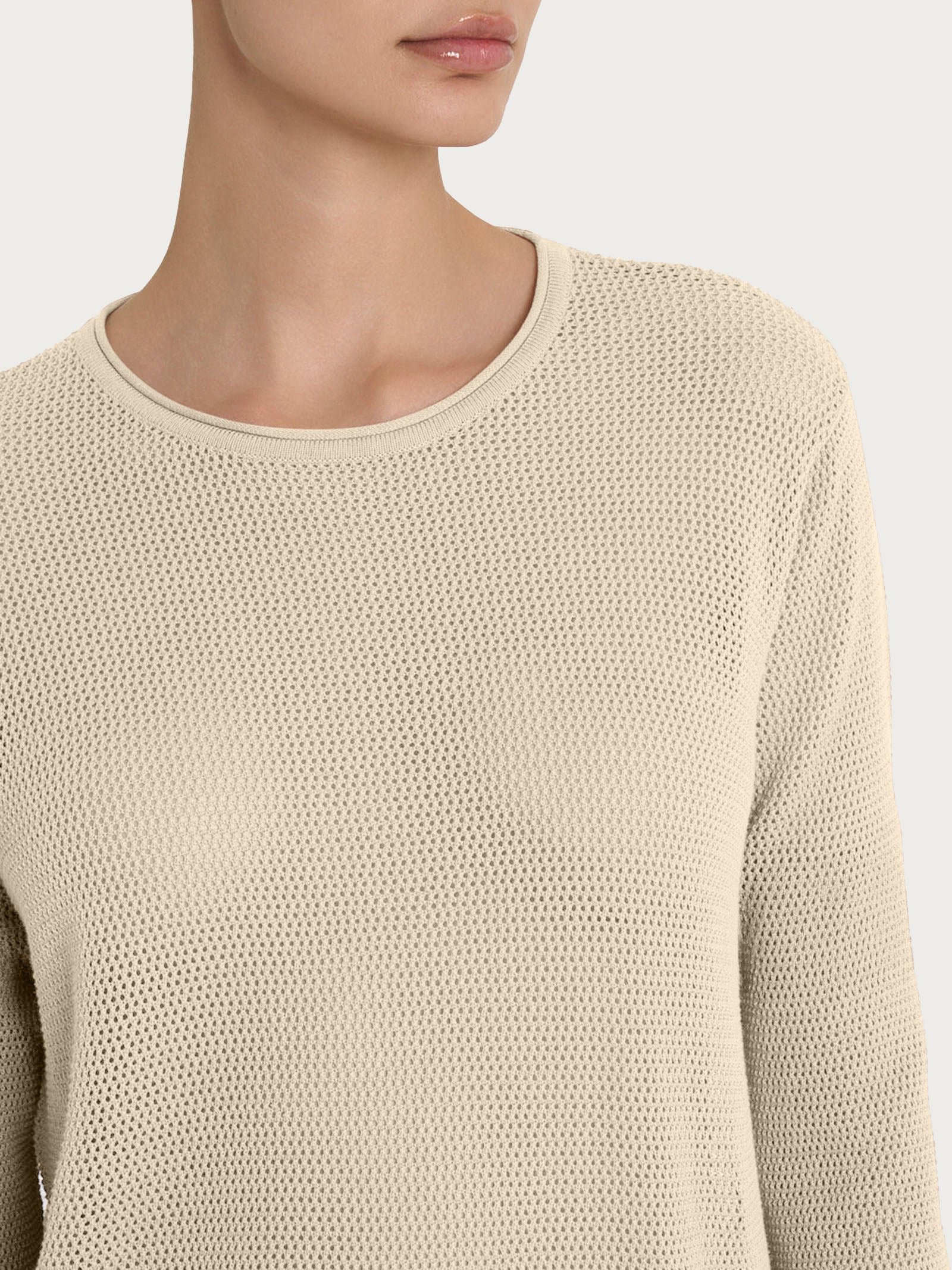Maglia a manica lunga con punto rete in puro cotone Marroni Donna - Ragno